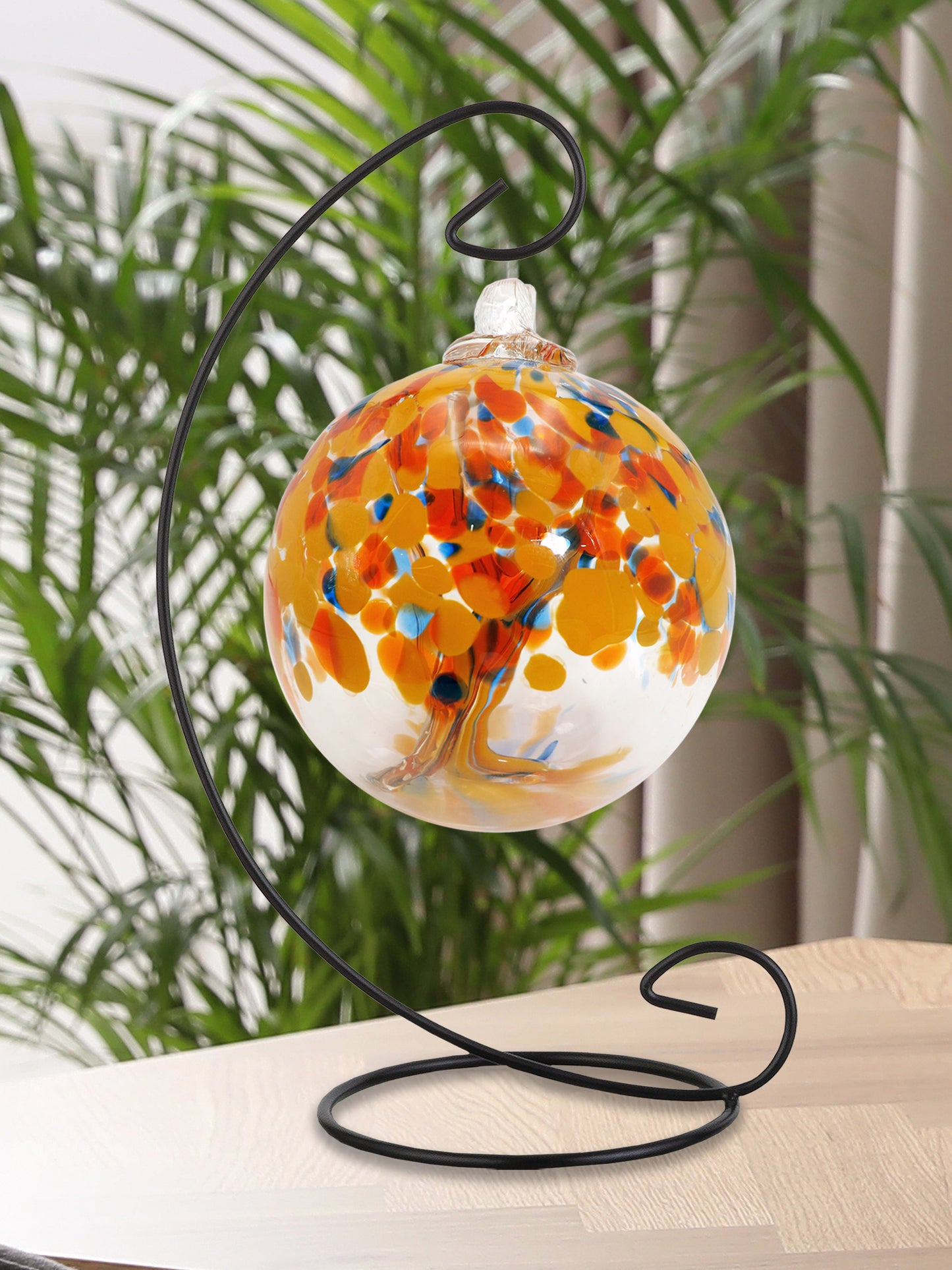 Rainbow Tree of Life 4  Inch Aura Hand Blown Decorative Glass Ornament with Stand