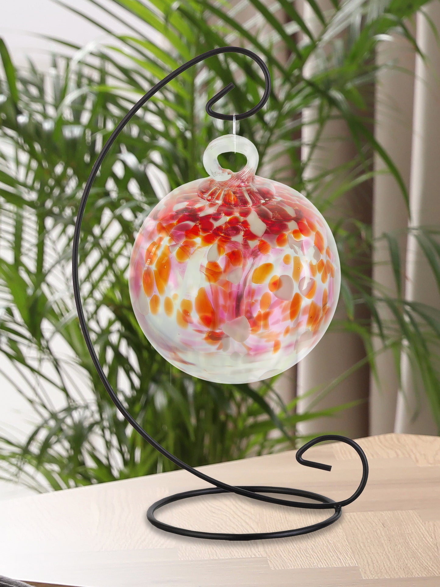 Rainbow Tree of Life 4  Inch Golden Pink Hand Blown Decorative Glass Ornament with Stand