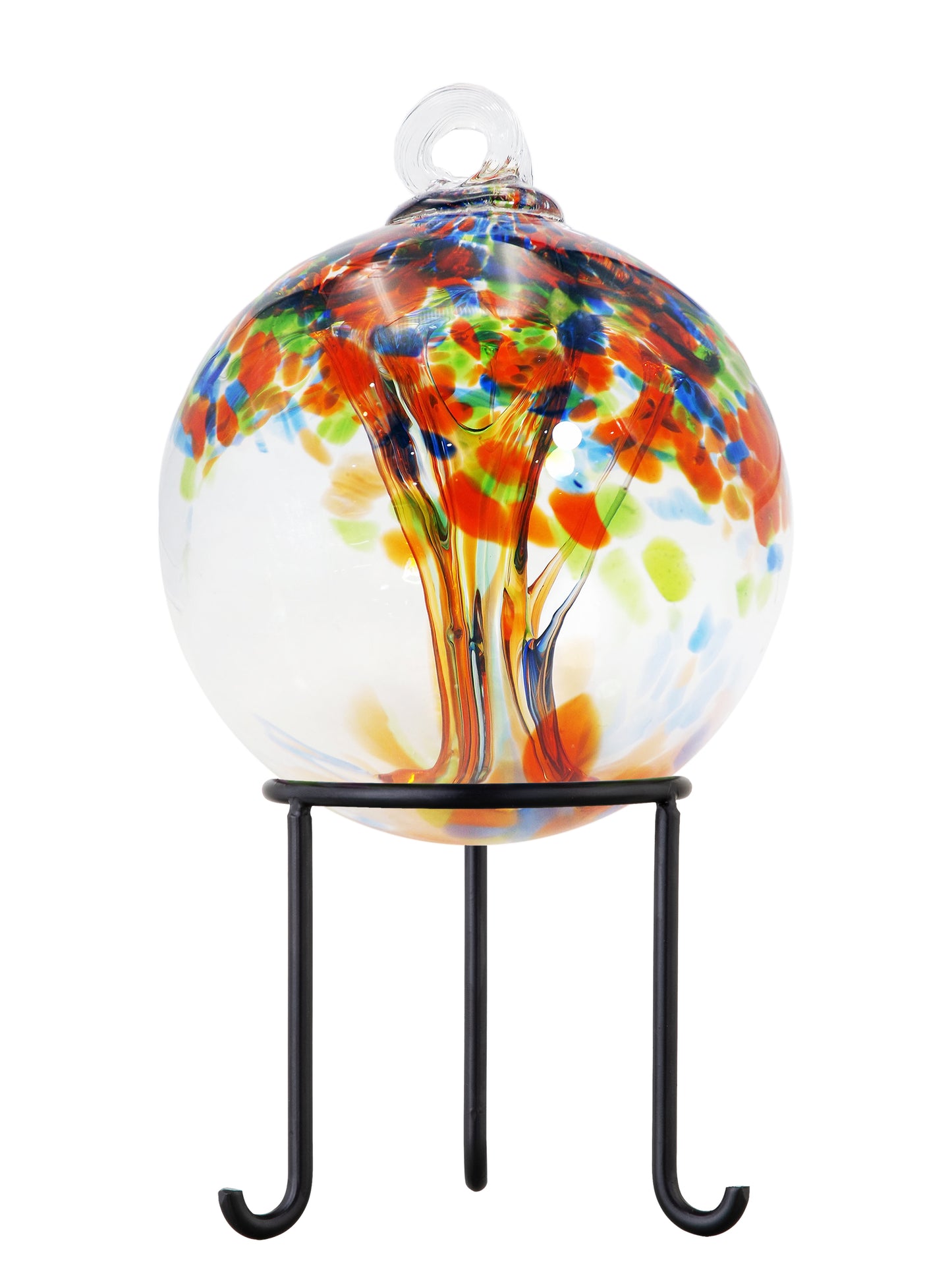 Rainbow Tree of Life 6  Inch Royal Hand Blown Decorative Glass Ornament with Stand
