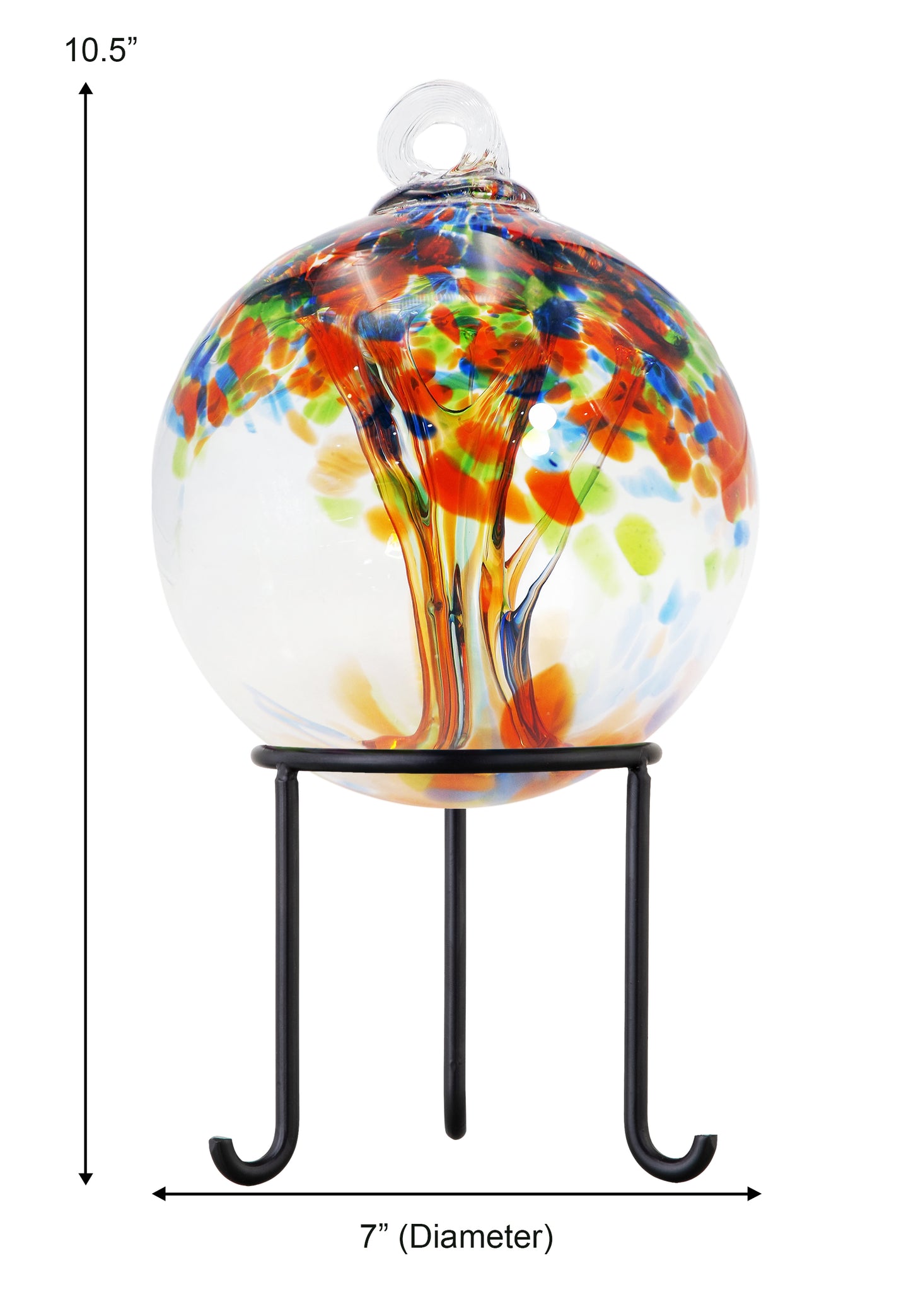 Rainbow Tree of Life 6  Inch Royal Hand Blown Decorative Glass Ornament with Stand