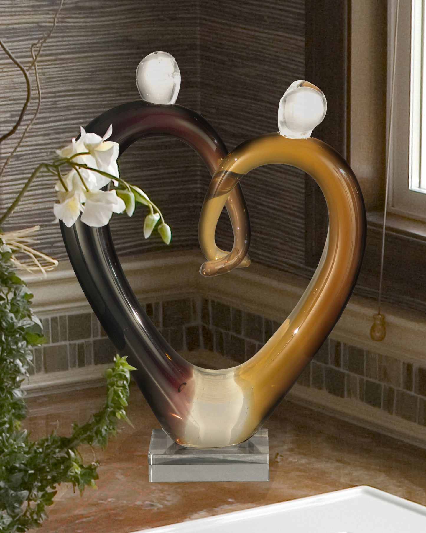 Joining Heart Handcrafted Art Glass Sculpture