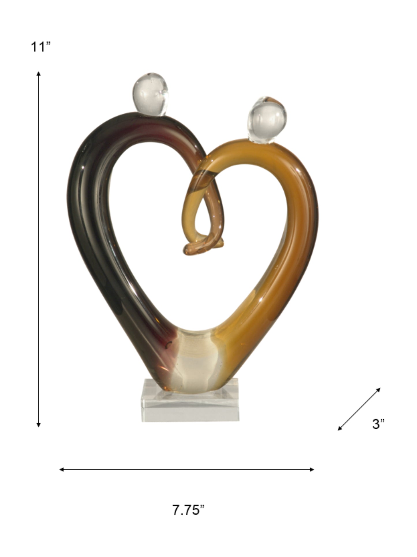 Joining Heart Handcrafted Art Glass Sculpture