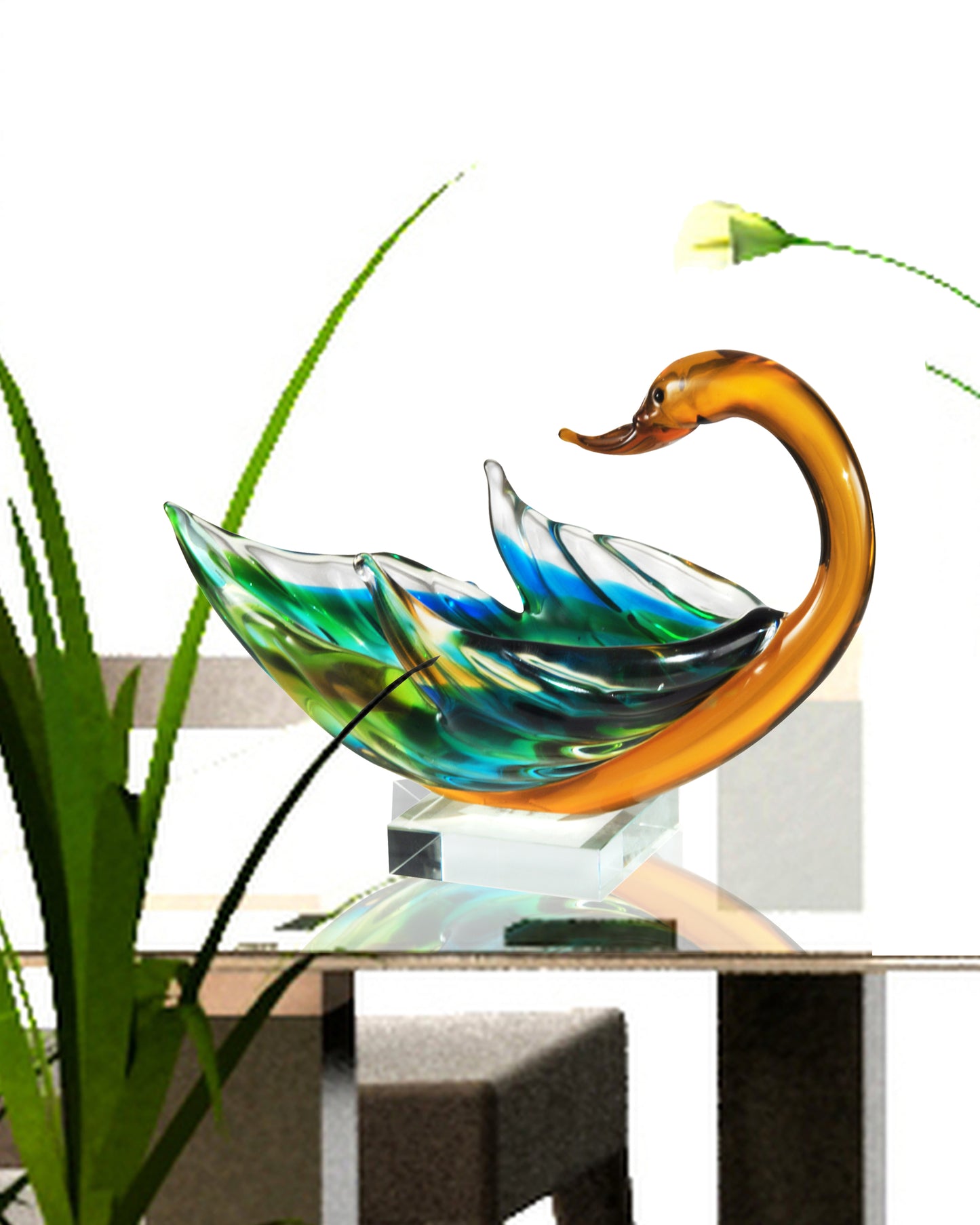 Majestic Swan Handcrafted Art Glass Bowl