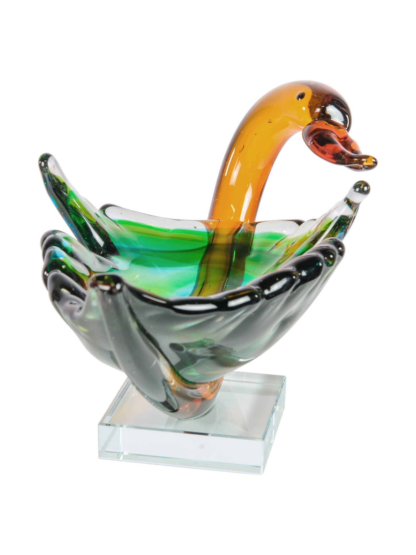Majestic Swan Handcrafted Art Glass Bowl