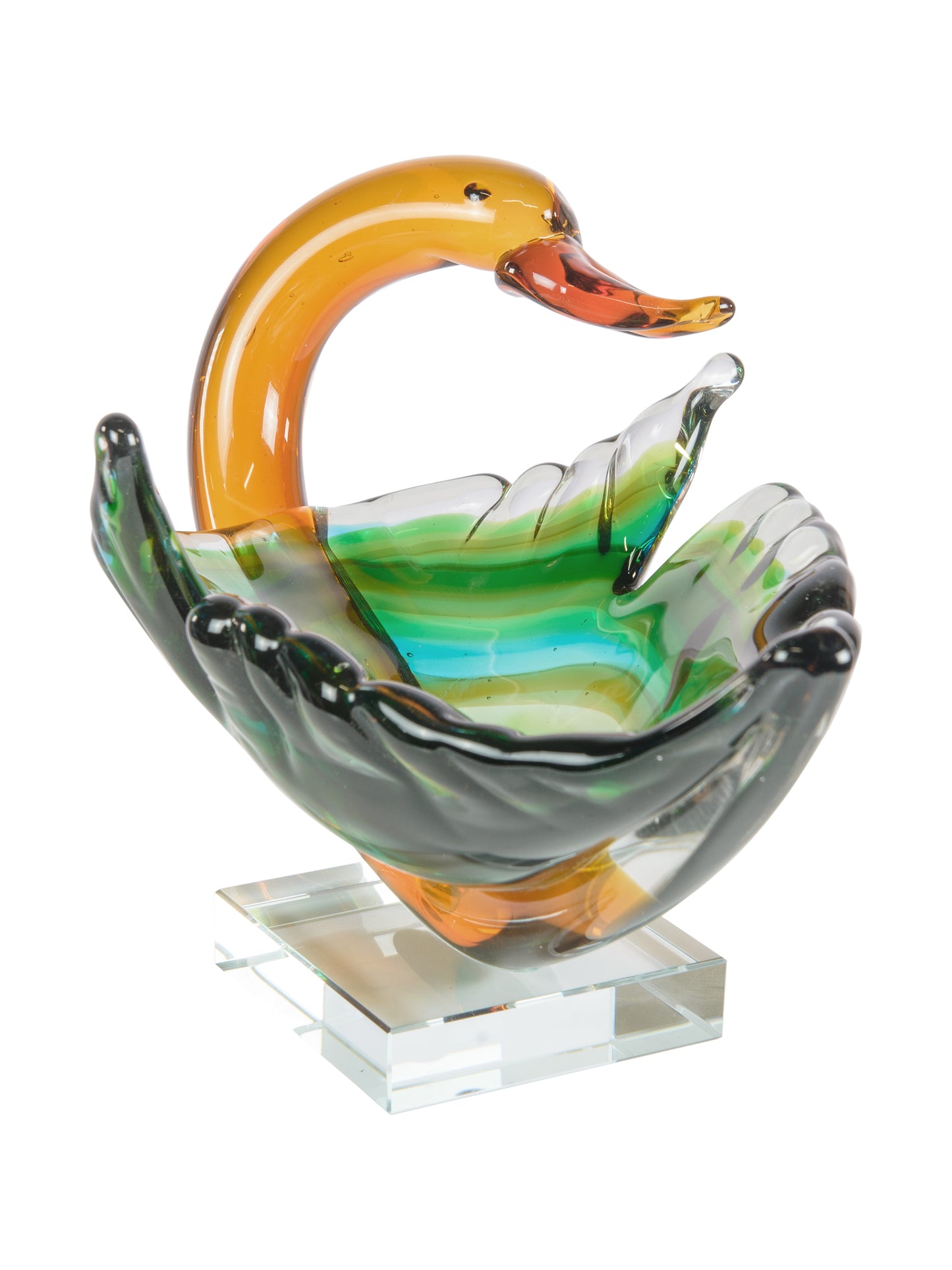 Majestic Swan Handcrafted Art Glass Bowl
