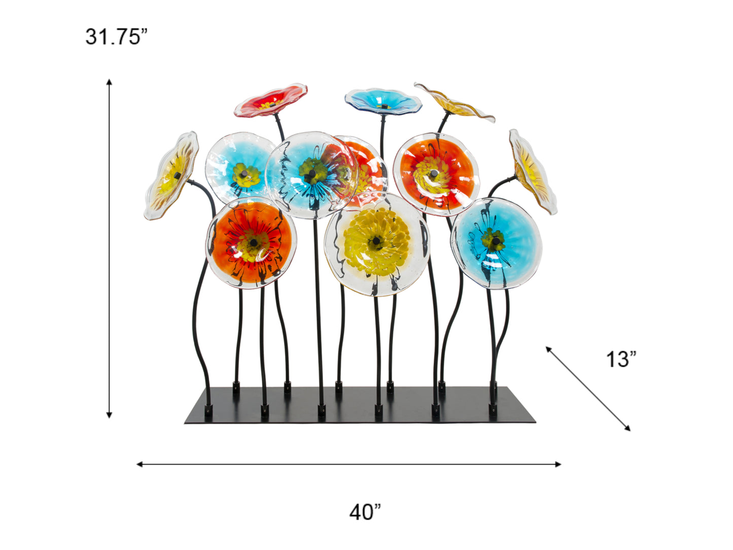 12Pc Flower Garden Handcrafted Art Glass Decor with Stand