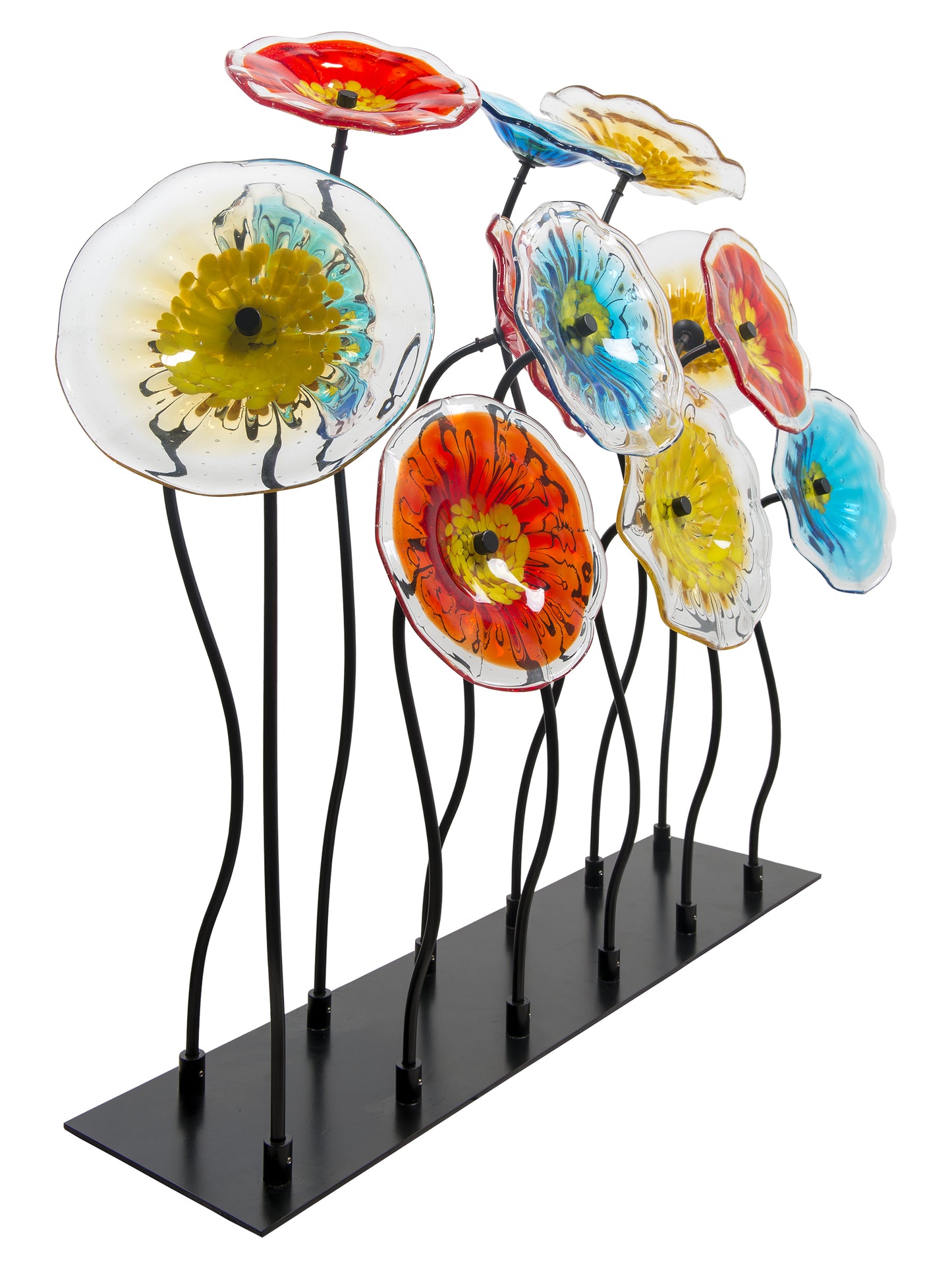 12Pc Flower Garden Handcrafted Art Glass Decor with Stand