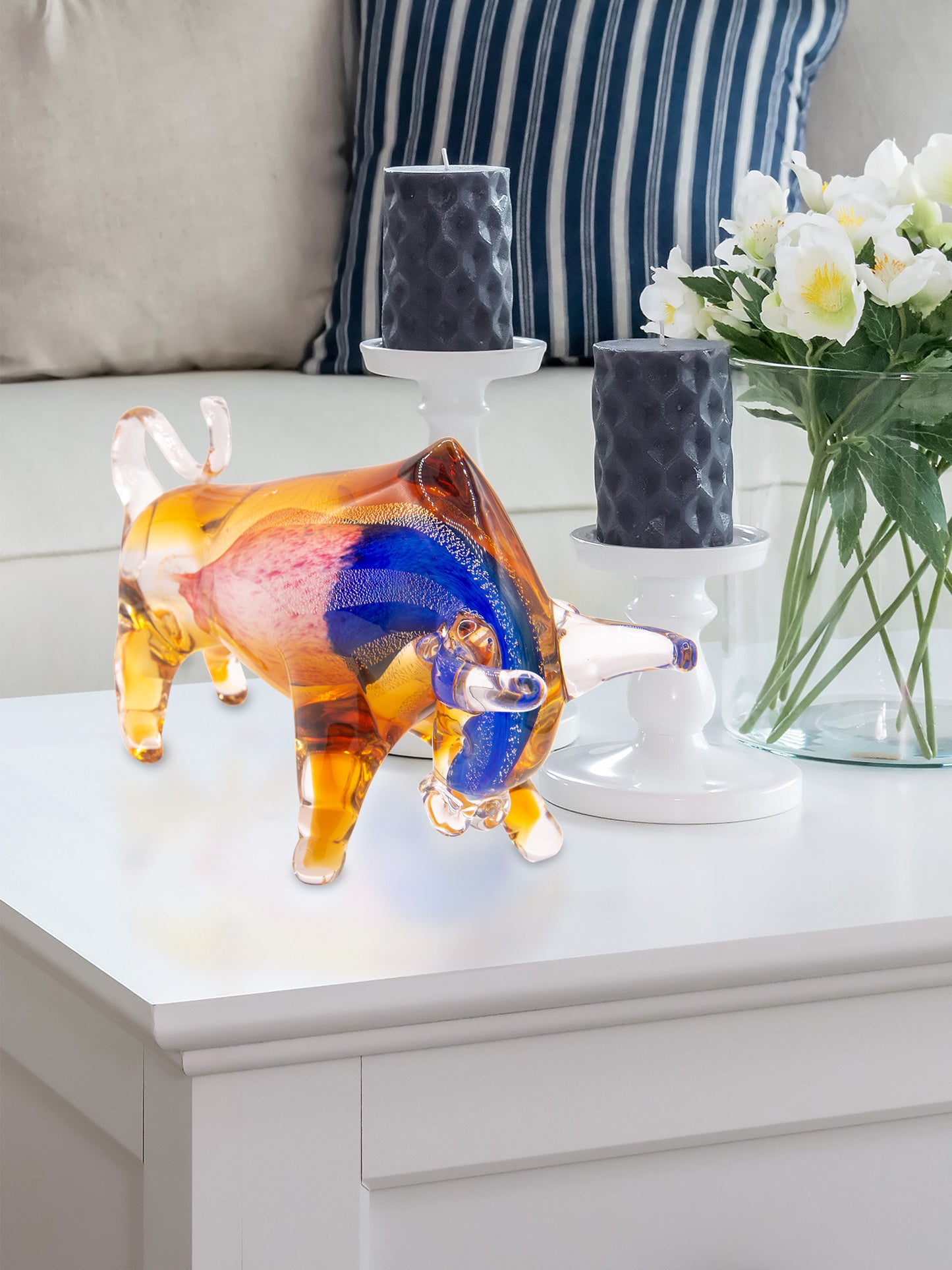 Rave Bull Handcrafted Art Glass Figurine