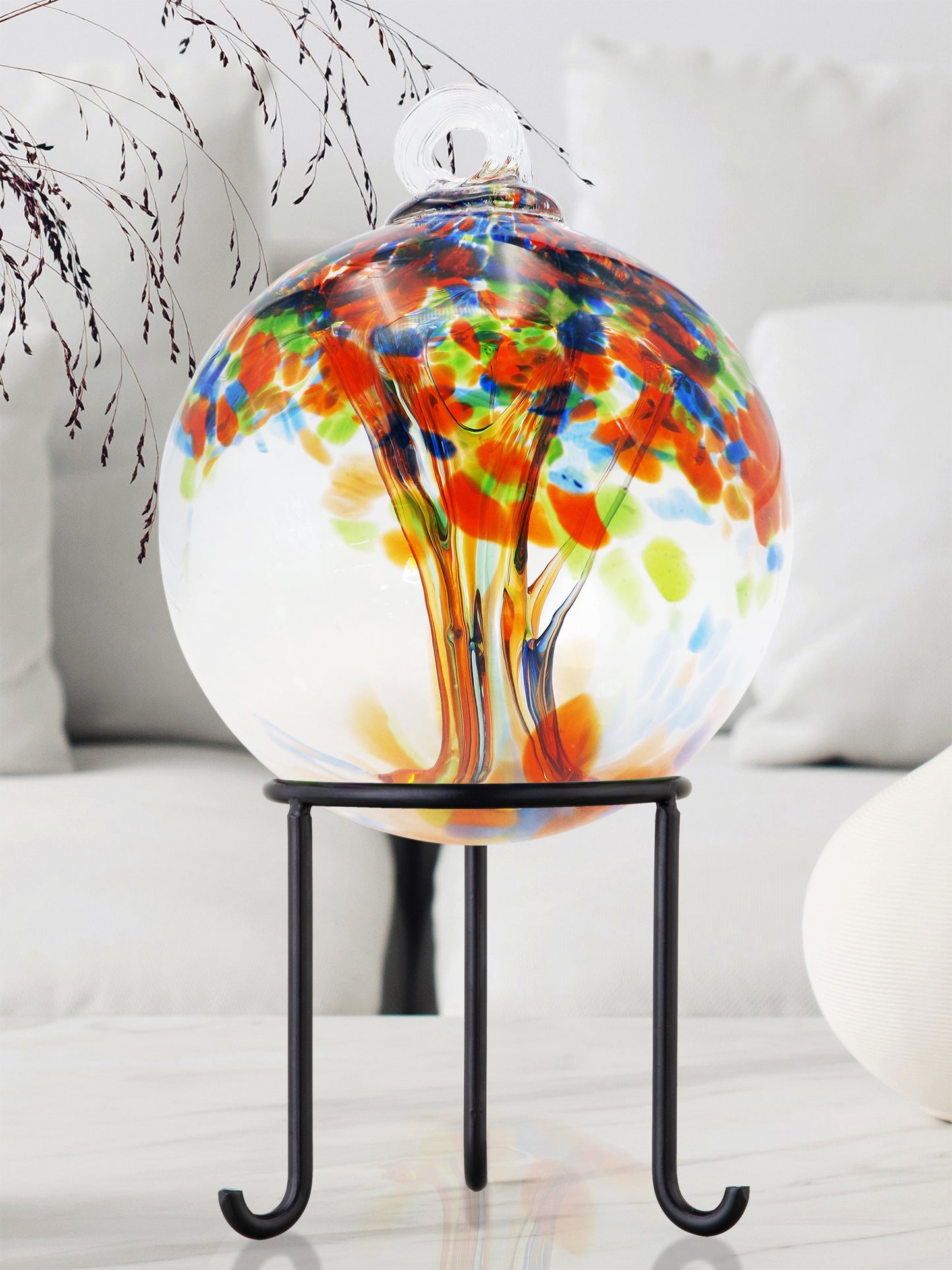 Rainbow Tree of Life Royal 6 Inch Hand Blown Decorative Glass Ornament