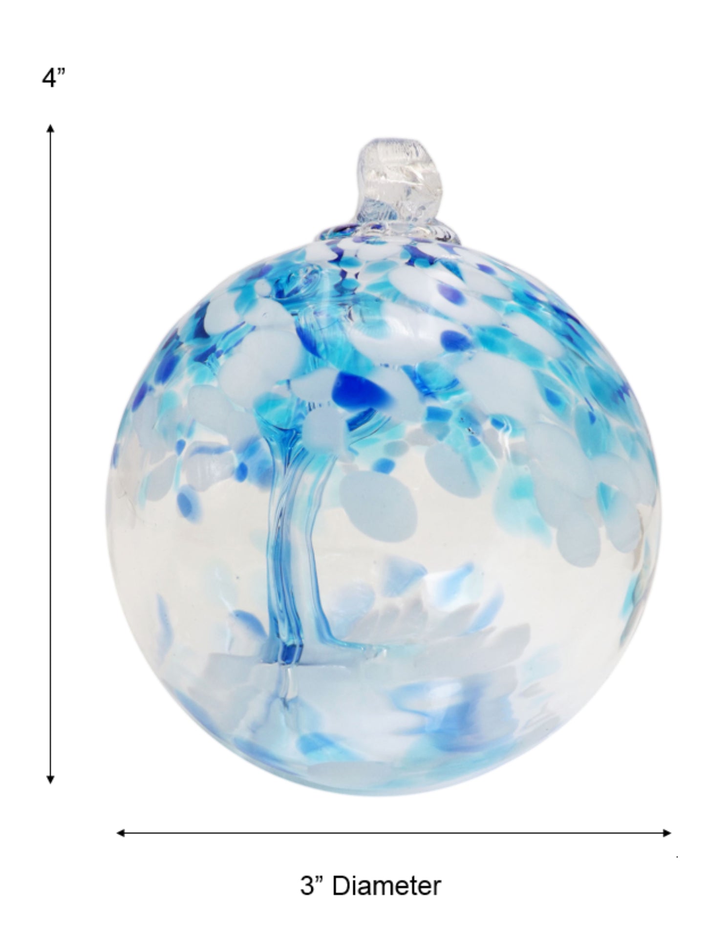Rainbow Tree of Life Aqua 3 Inch Hand Blown Decorative Glass Ornament
