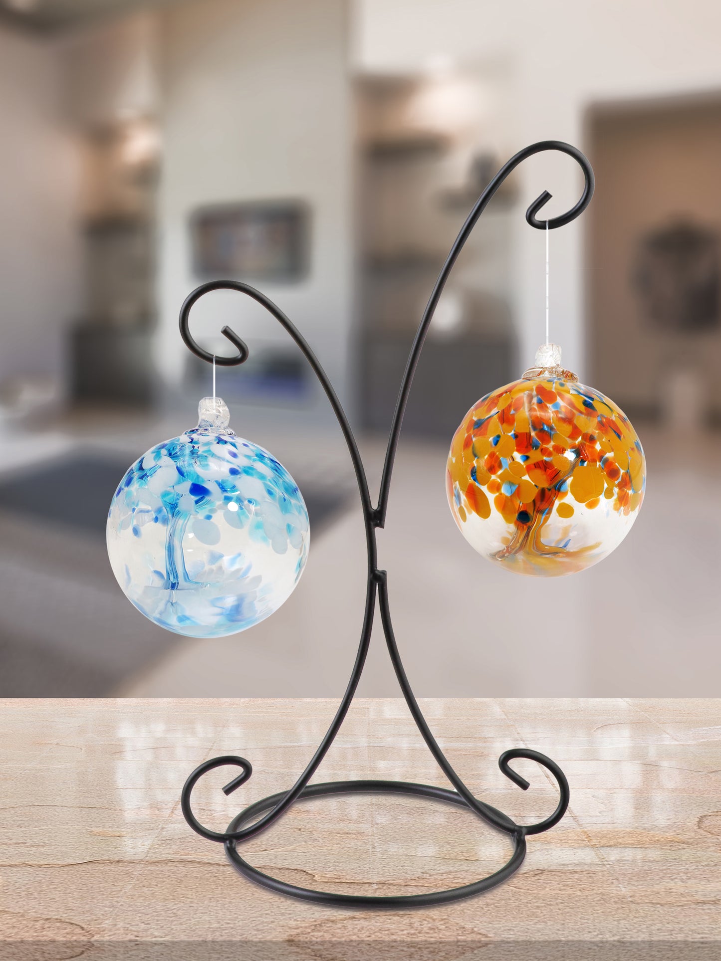 Rainbow Tree of Life Aqua 4 Inch Hand Blown Decorative Glass Ornament