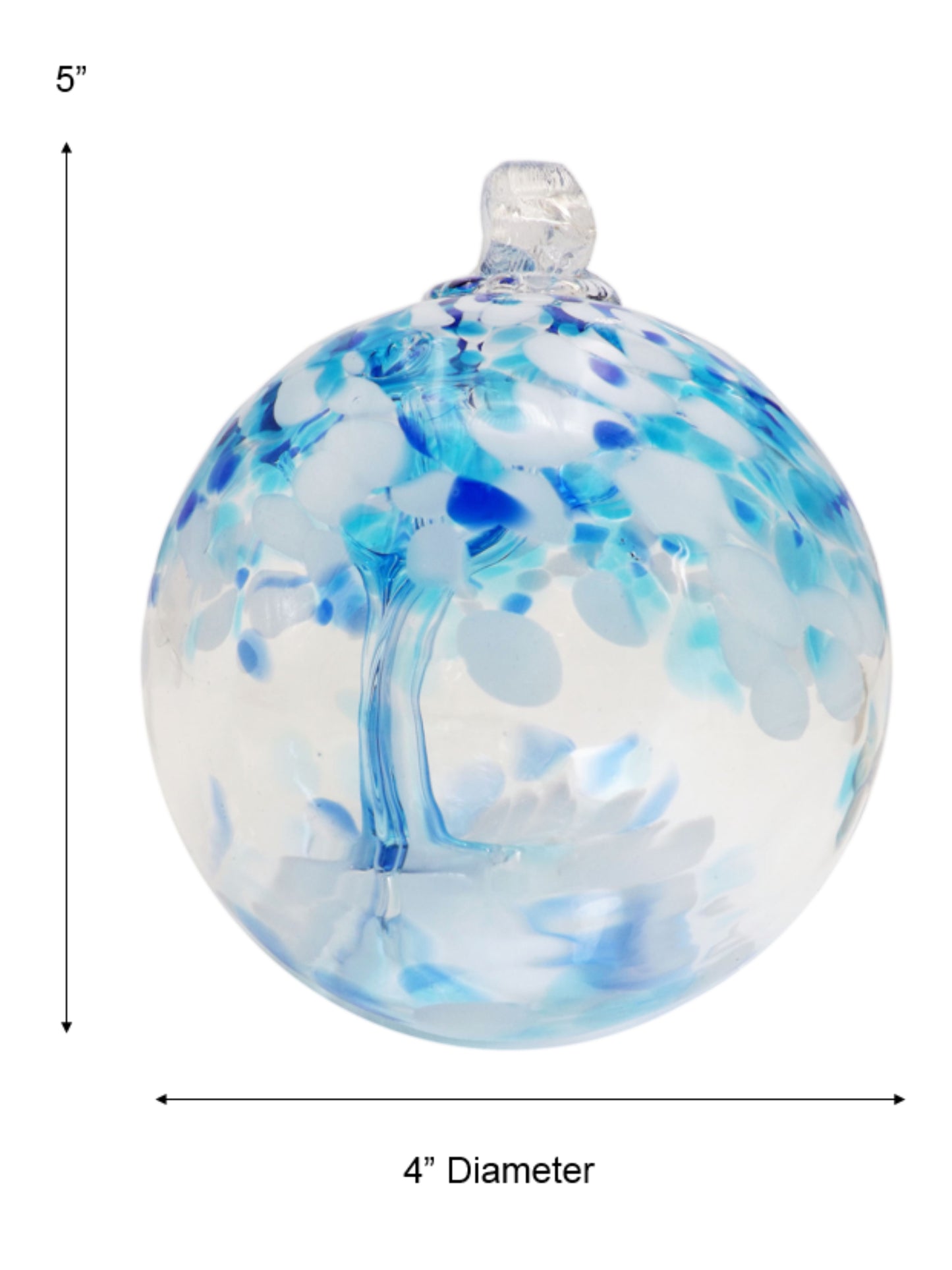 Rainbow Tree of Life Aqua 4 Inch Hand Blown Decorative Glass Ornament