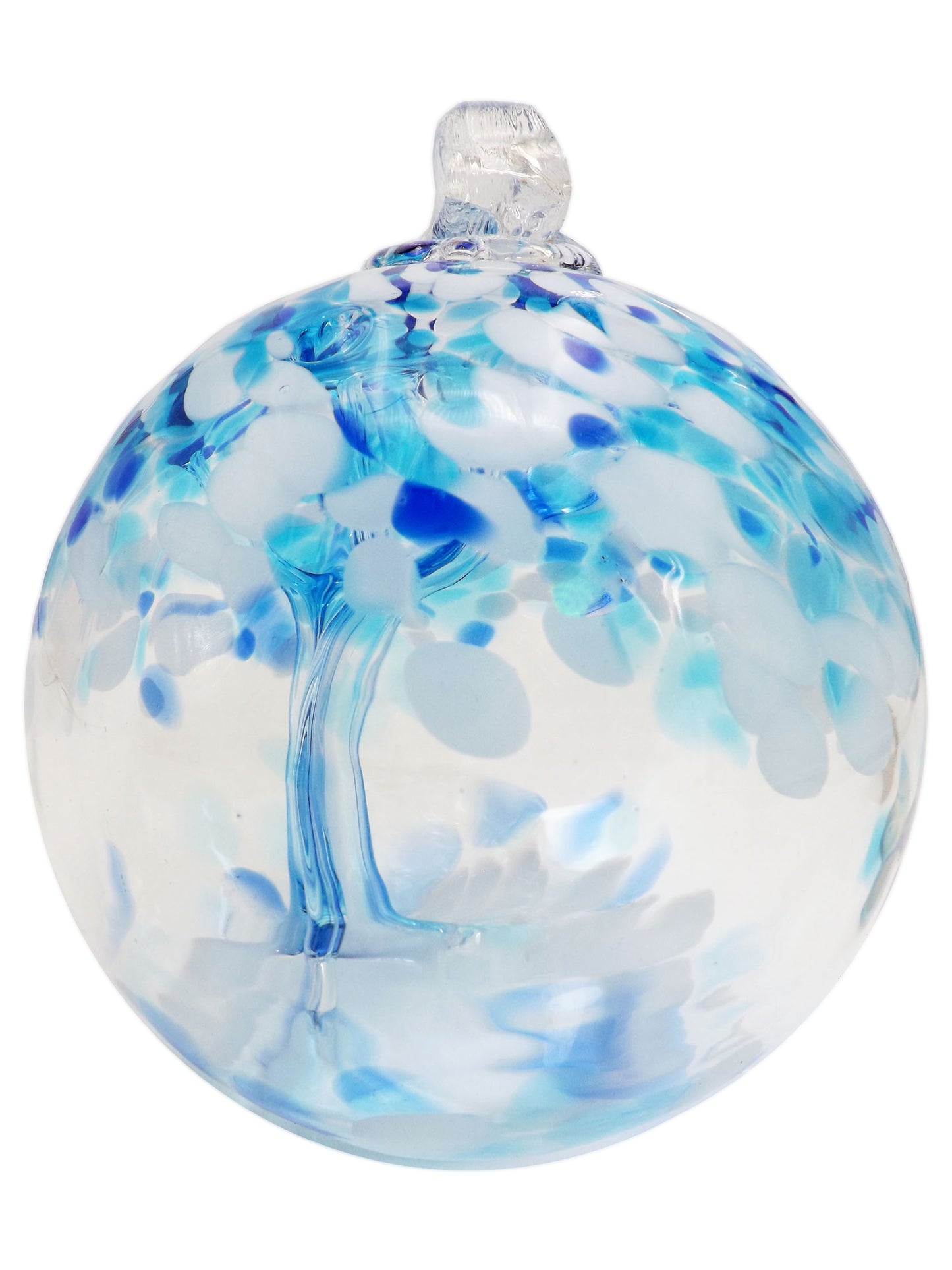 Rainbow Tree of Life Aqua 4 Inch Hand Blown Decorative Glass Ornament