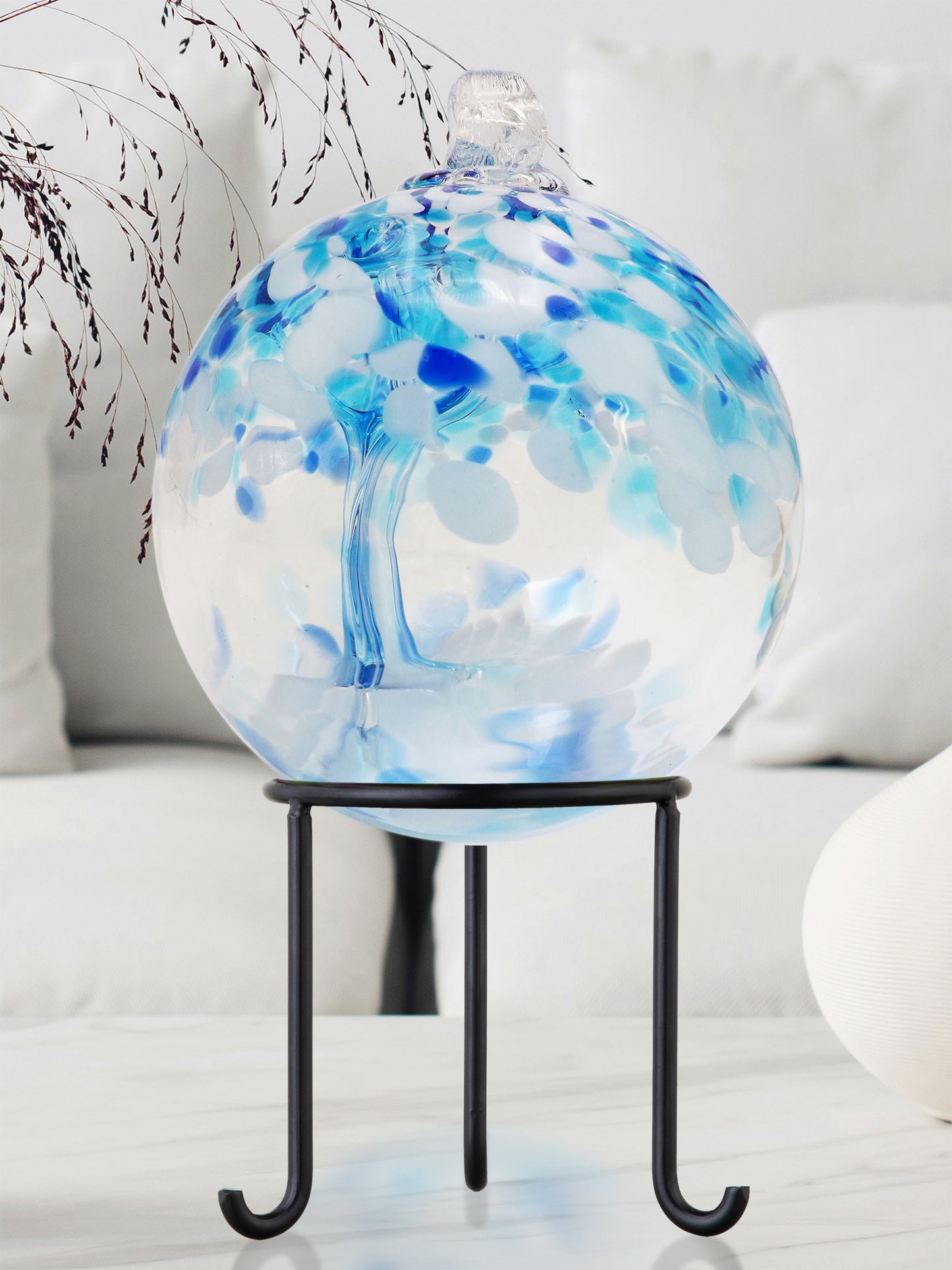 Rainbow Tree of Life Aqua 6 Inch Hand Blown Decorative Glass Ornament