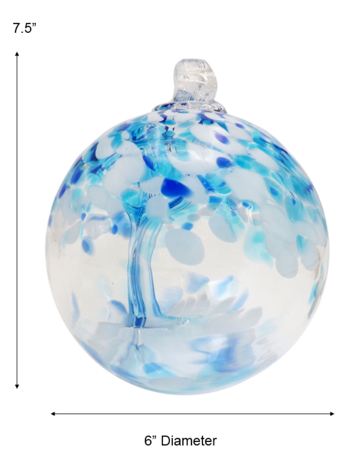 Rainbow Tree of Life Aqua 6 Inch Hand Blown Decorative Glass Ornament