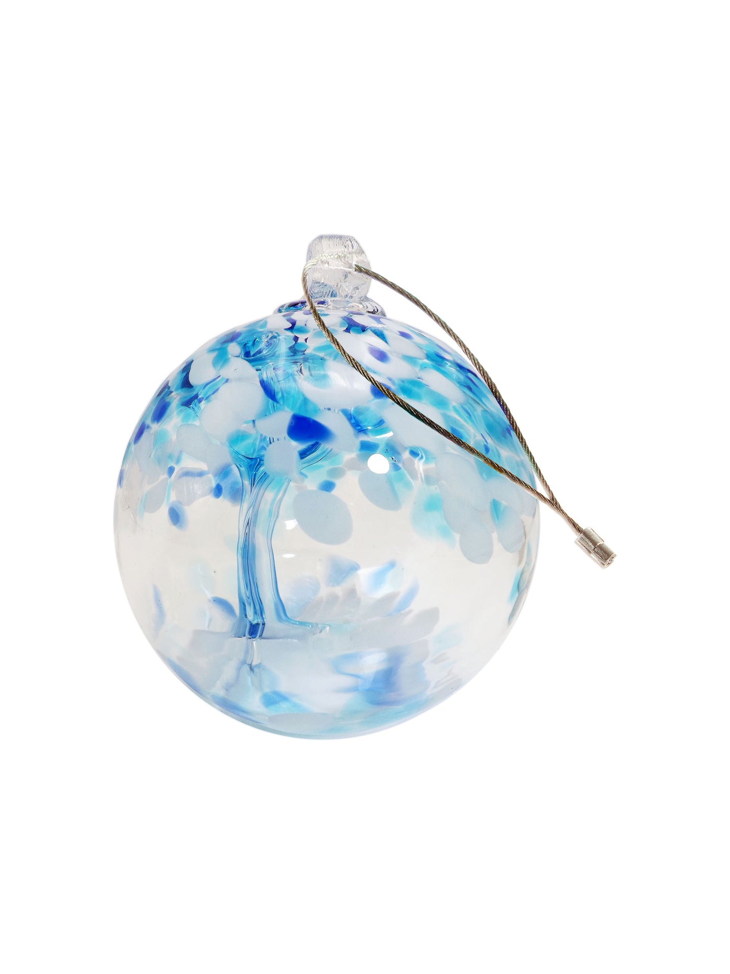 Rainbow Tree of Life Aqua 6 Inch Hand Blown Decorative Glass Ornament