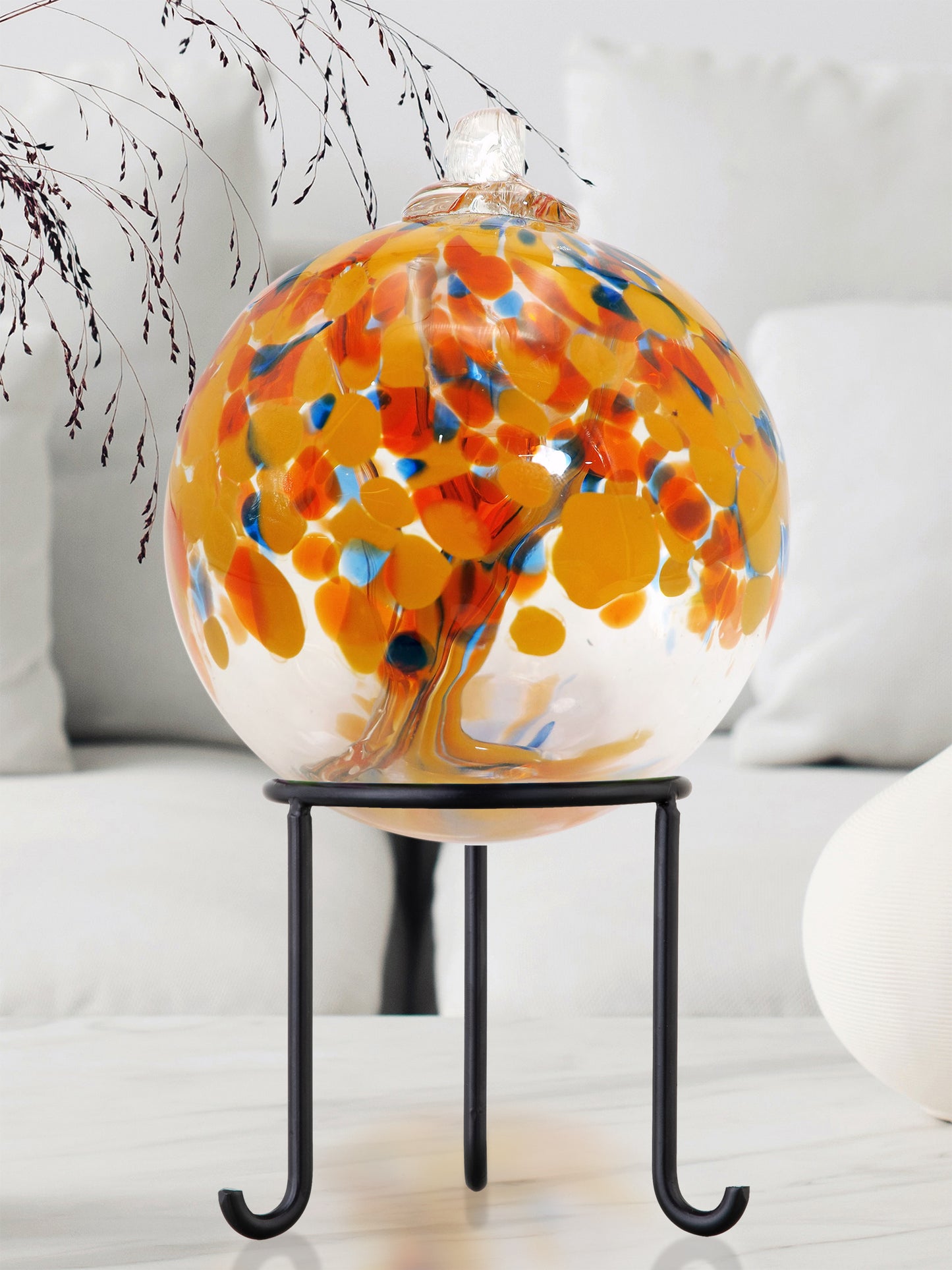 Rainbow Tree of Life Aura 6 Inch Hand Blown Decorative Glass Ornament