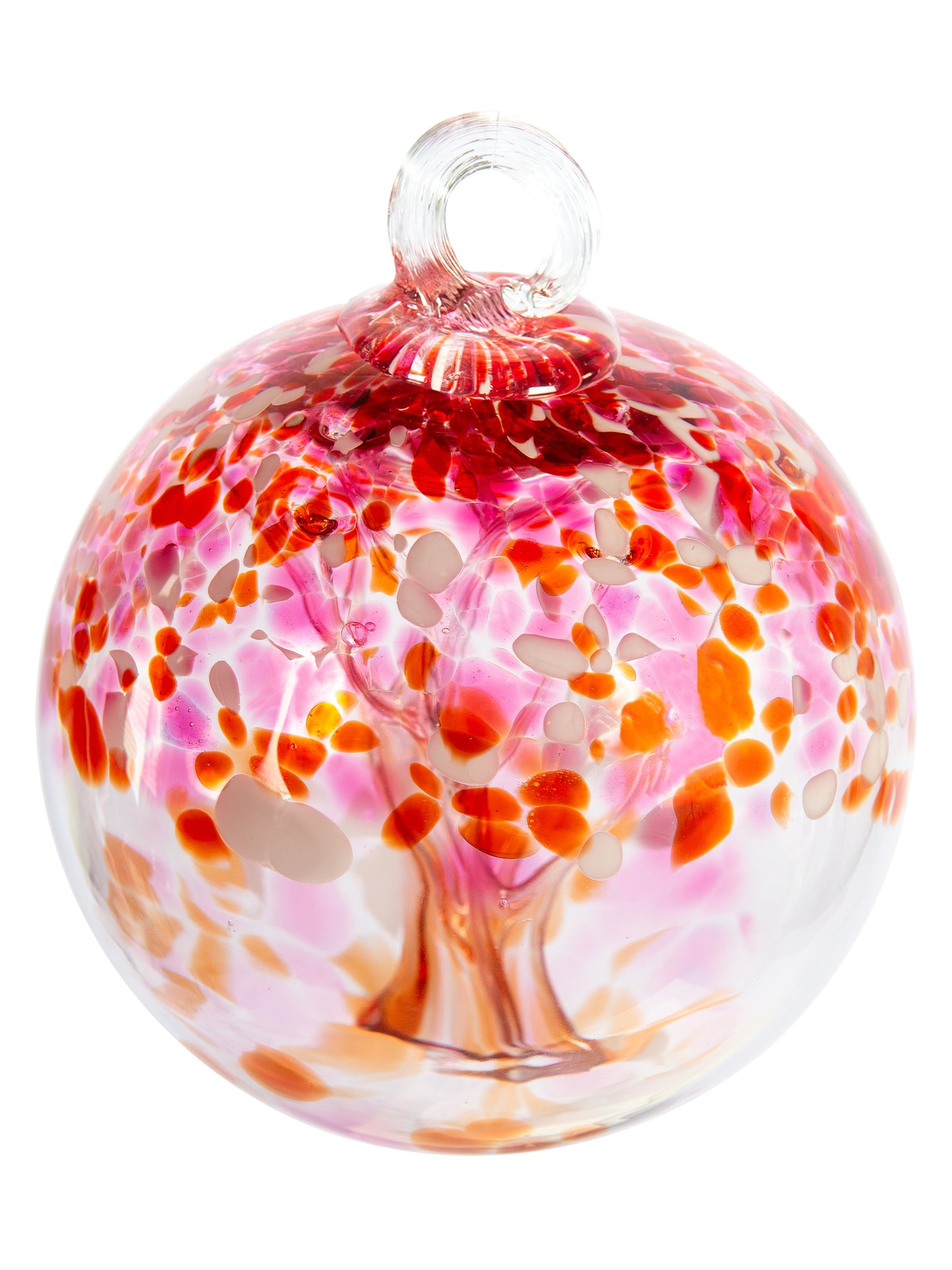 Rainbow Tree of Life Golden Pink 6 Inch Hand Blown Decorative Glass Ornament