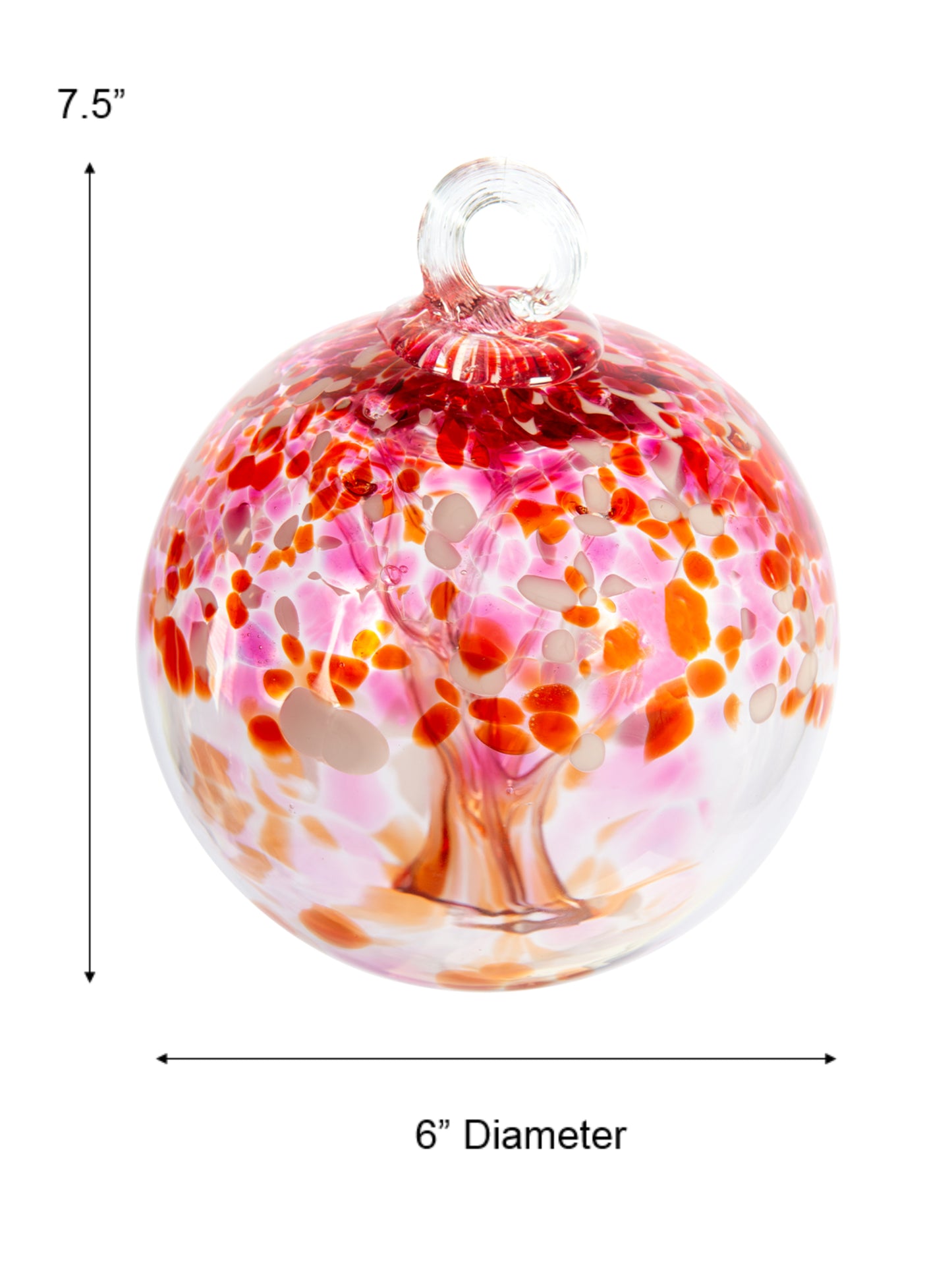 Rainbow Tree of Life Golden Pink 6 Inch Hand Blown Decorative Glass Ornament