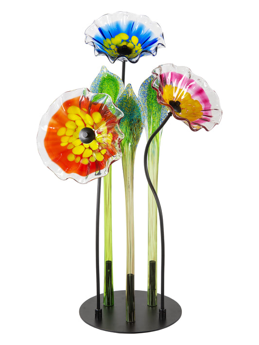 Fiore Bloom 3-Plate Petal Hand Blown Art Glass Sculpture