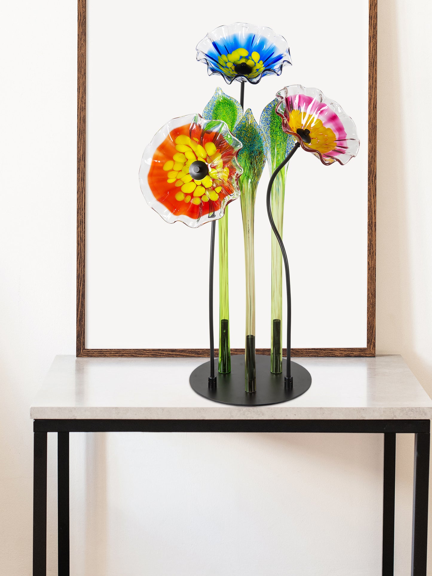 Fiore Bloom 3-Plate Petal Hand Blown Art Glass Sculpture