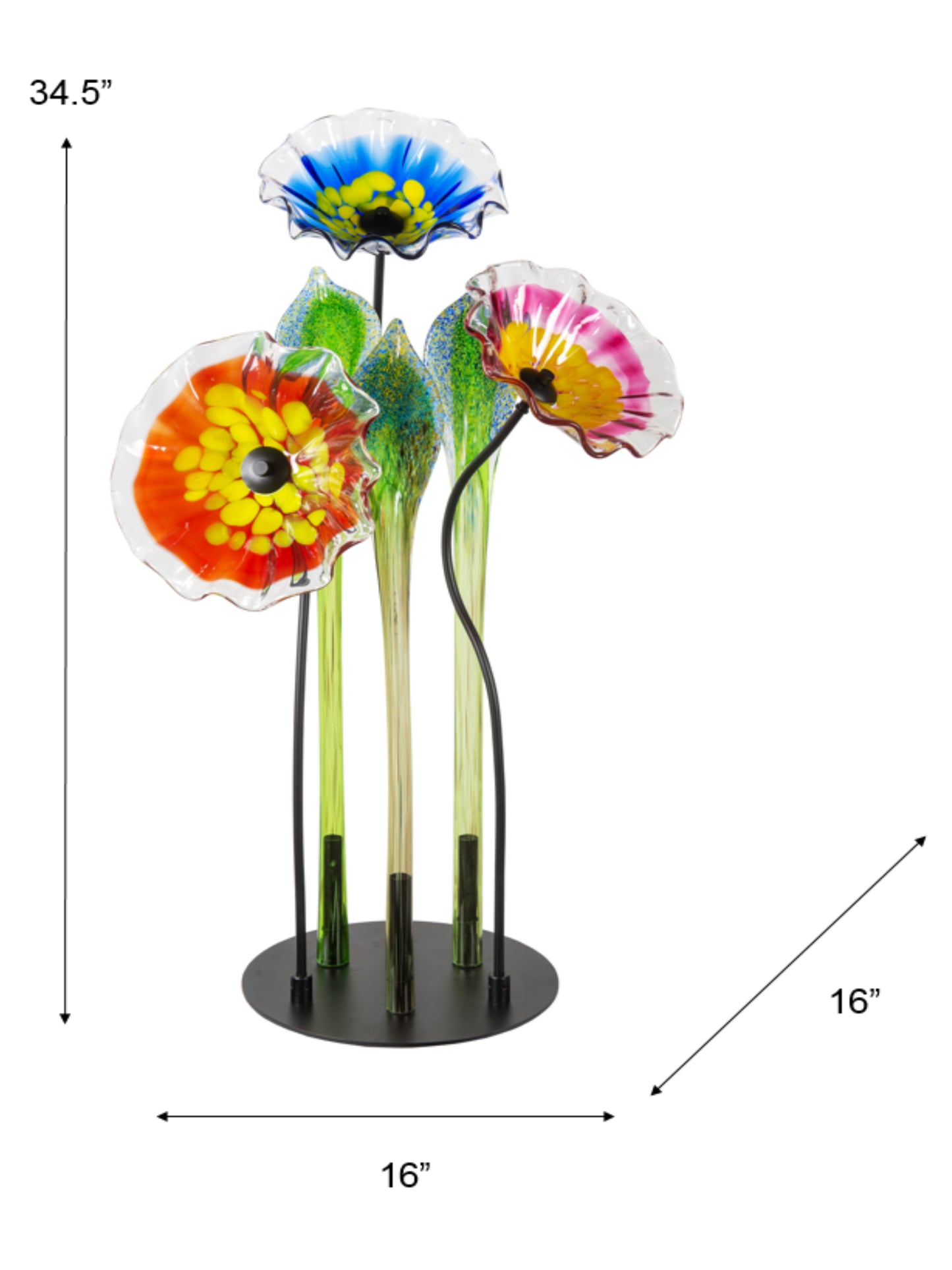 Fiore Bloom 3-Plate Petal Hand Blown Art Glass Sculpture