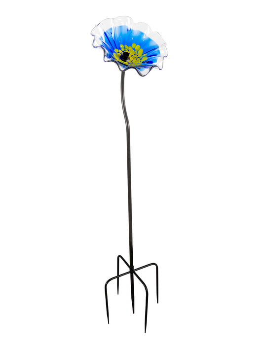 Fiore Bloom 9 Inch Blue Hand Blown Art Glass Garden Stake