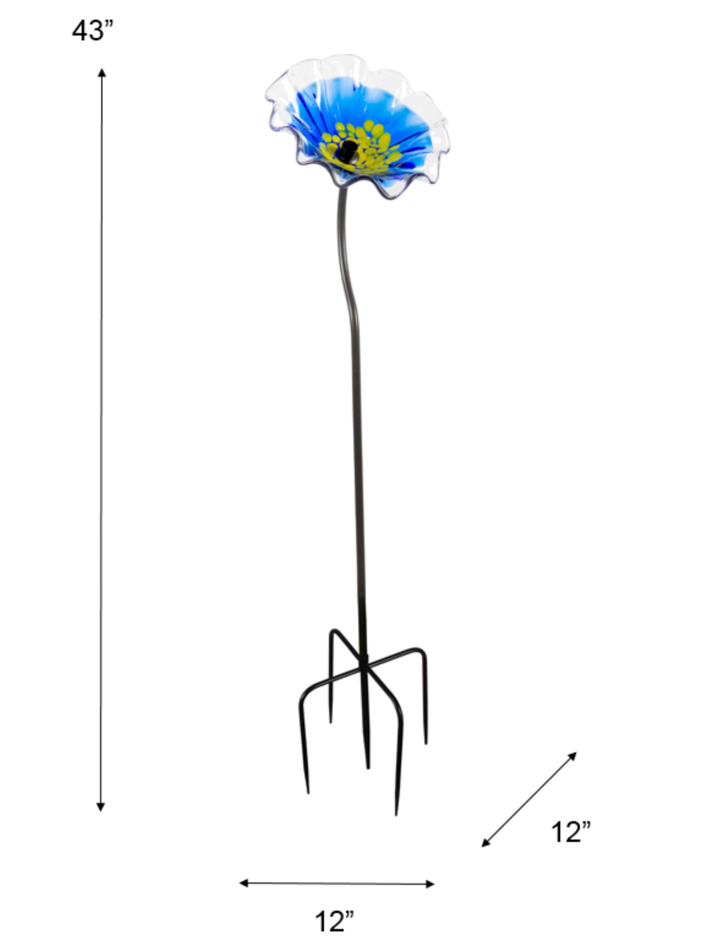 Fiore Bloom 9 Inch Blue Hand Blown Art Glass Garden Stake