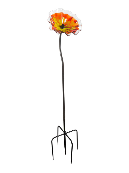 Fiore Bloom 9 Inch Red Hand Blown Art Glass Garden Stake