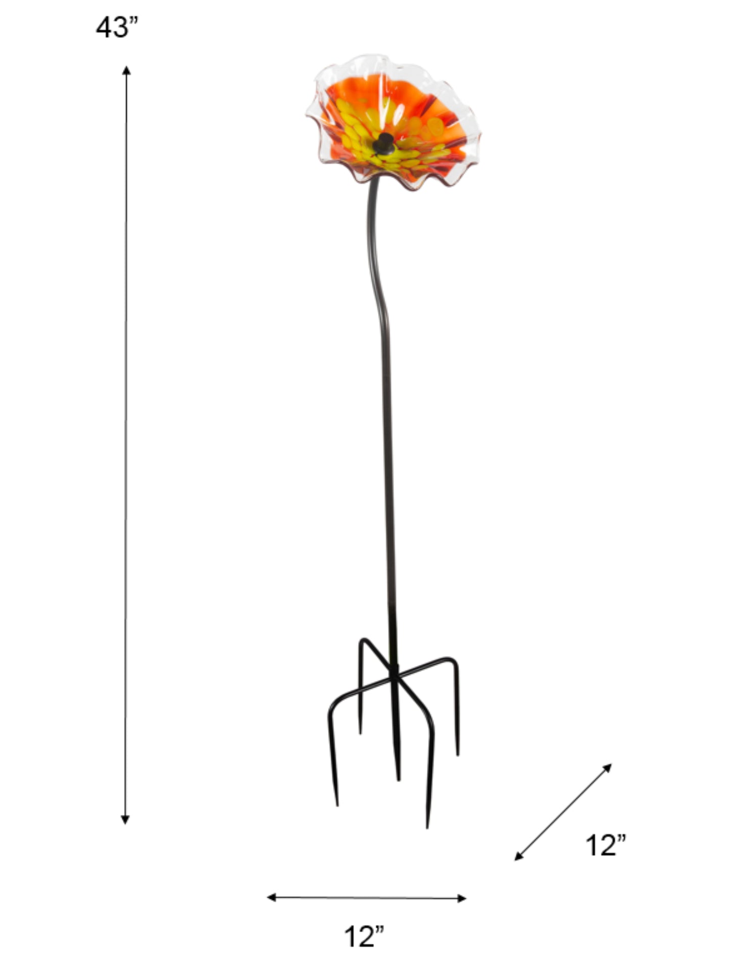 Fiore Bloom 9 Inch Red Hand Blown Art Glass Garden Stake