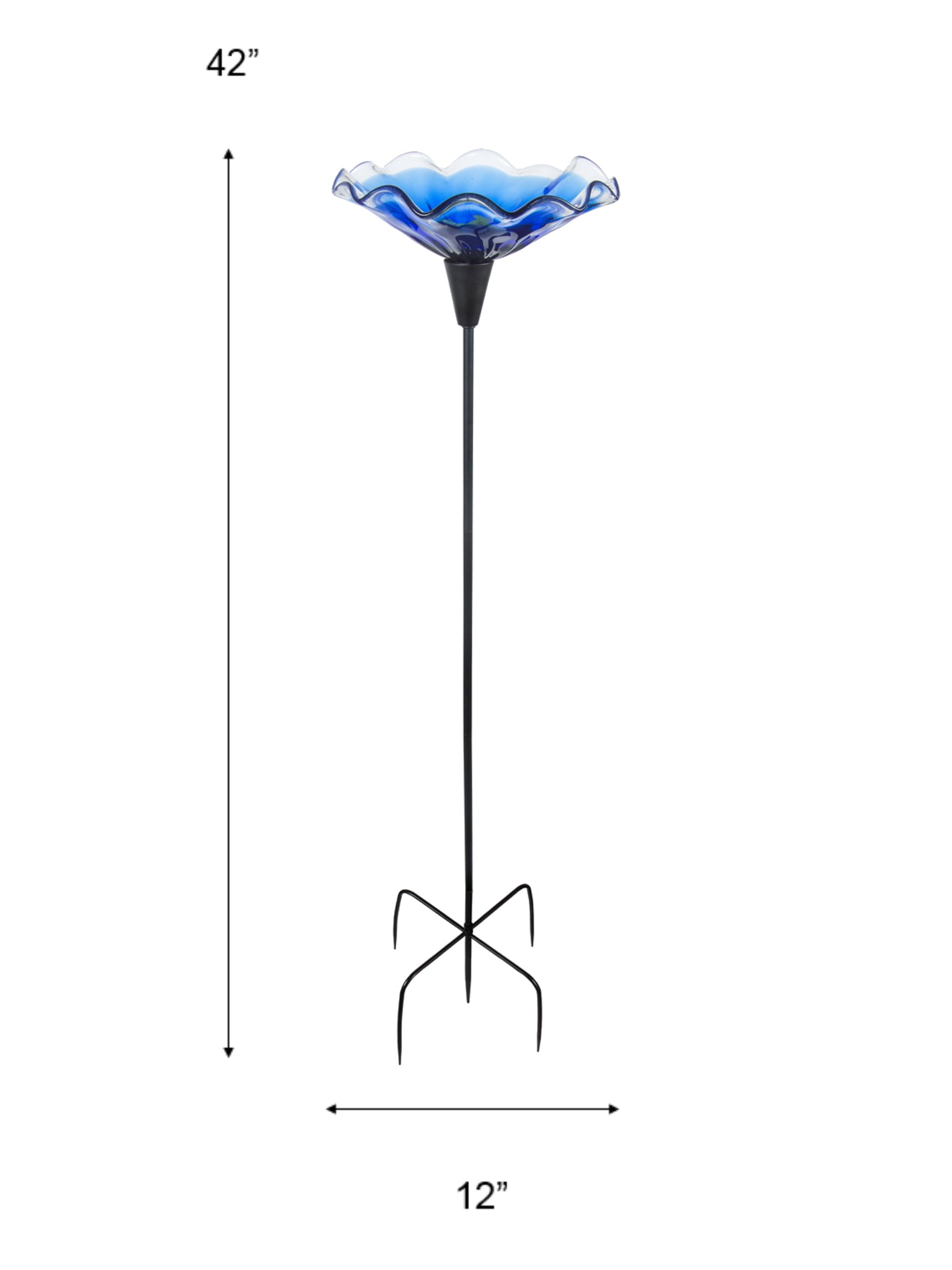 Fiore Bloom Blue Hand Blown Art Glass Bird Bath Feeder