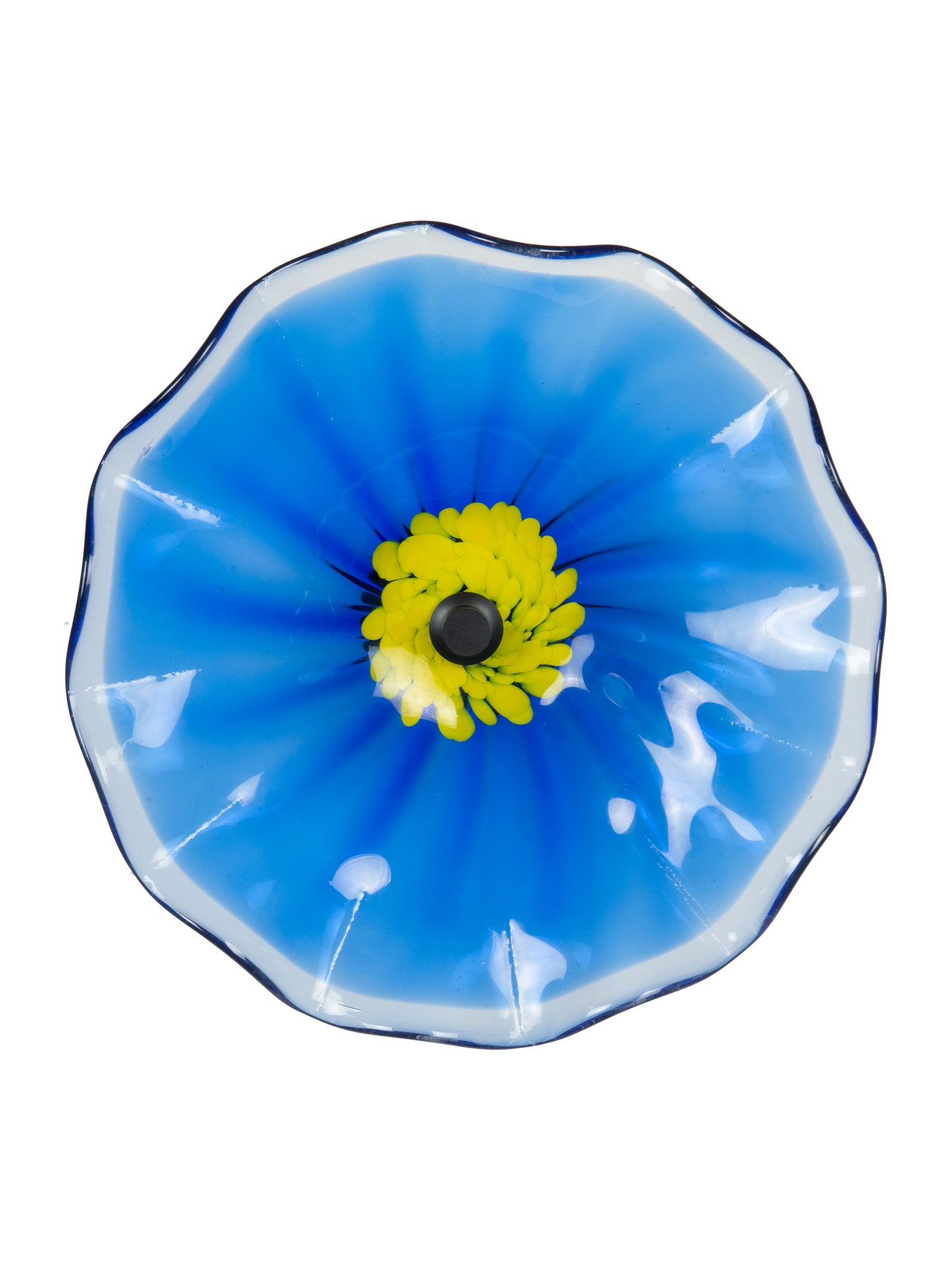 Fiore Bloom Blue Hand Blown Art Glass Bird Bath Feeder