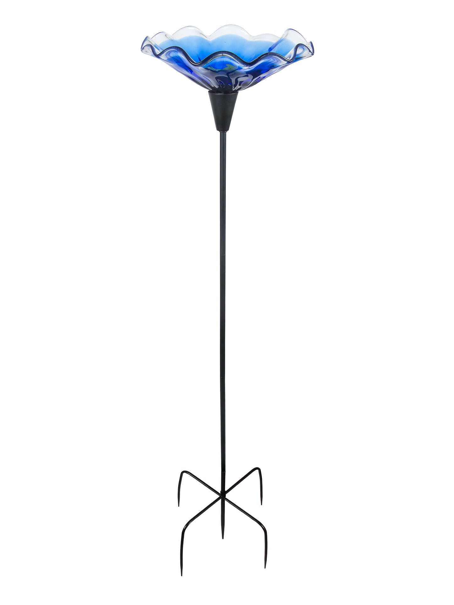 Fiore Bloom Blue Hand Blown Art Glass Bird Bath Feeder
