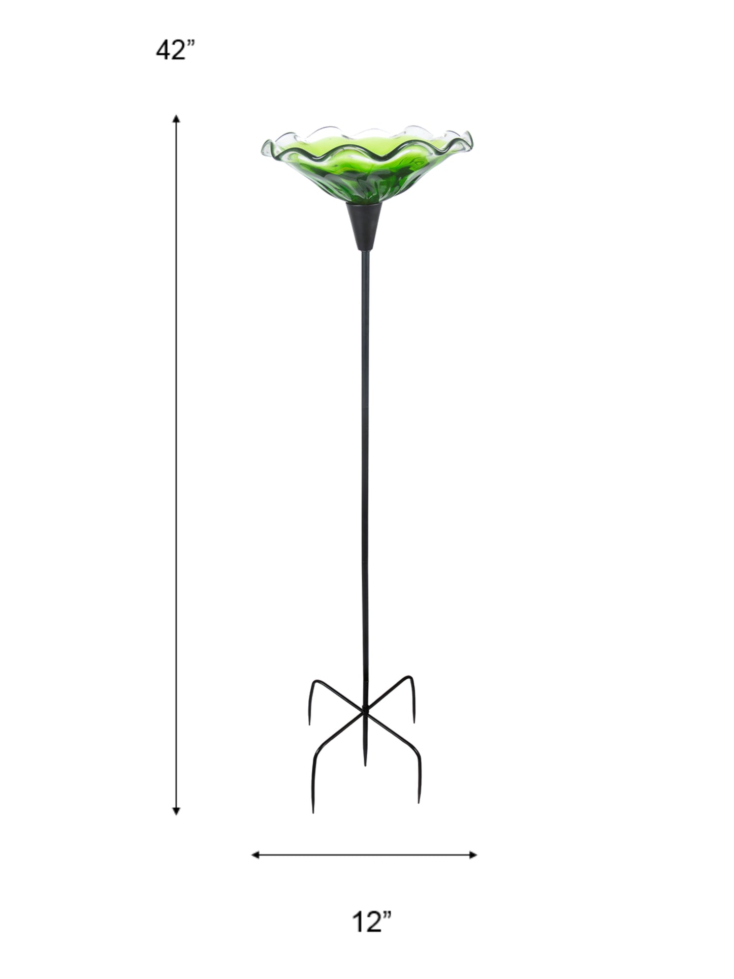 Fiore Bloom Green Hand Blown Art Glass Bird Bath Feeder