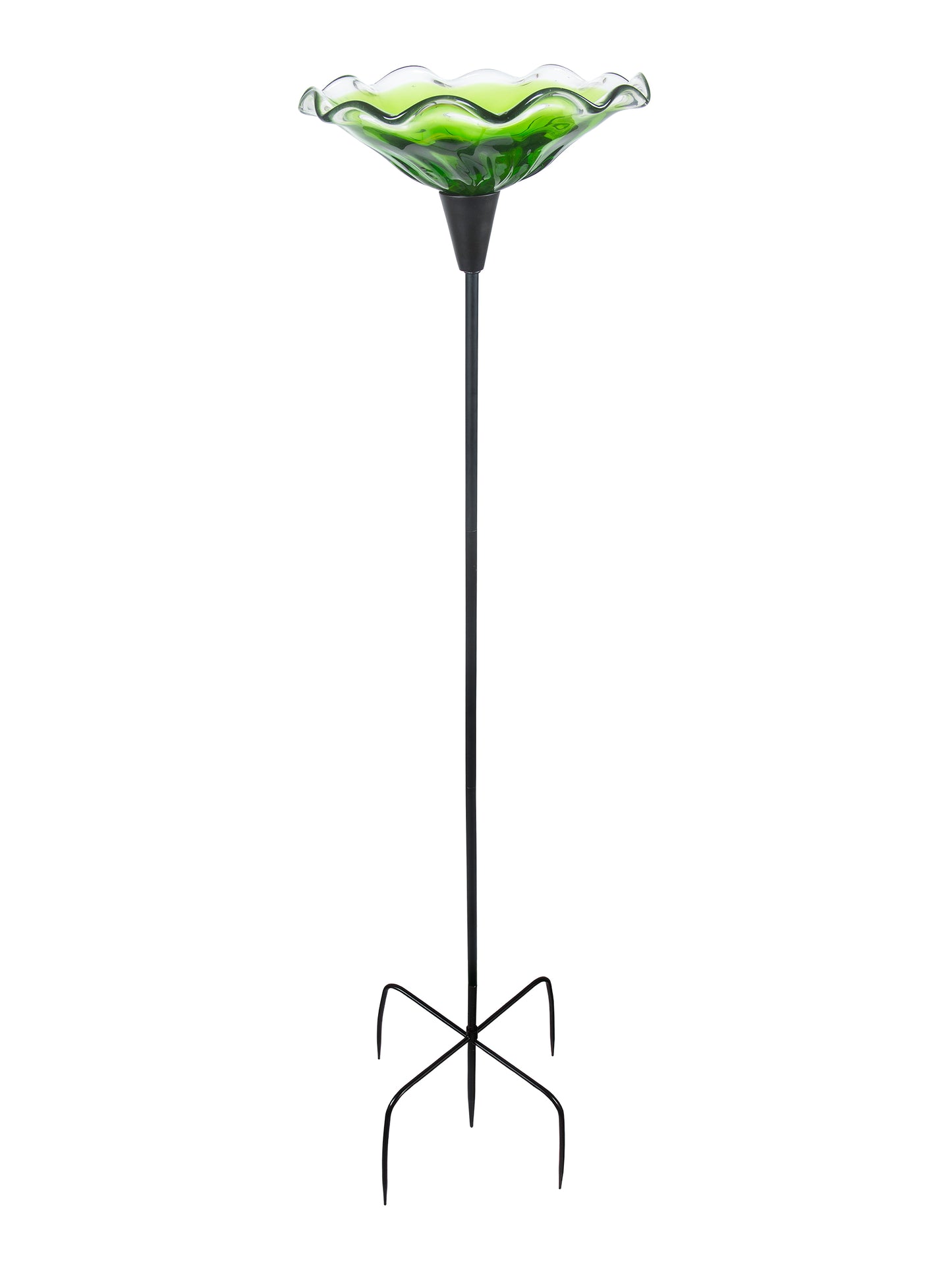 Fiore Bloom Green Hand Blown Art Glass Bird Bath Feeder