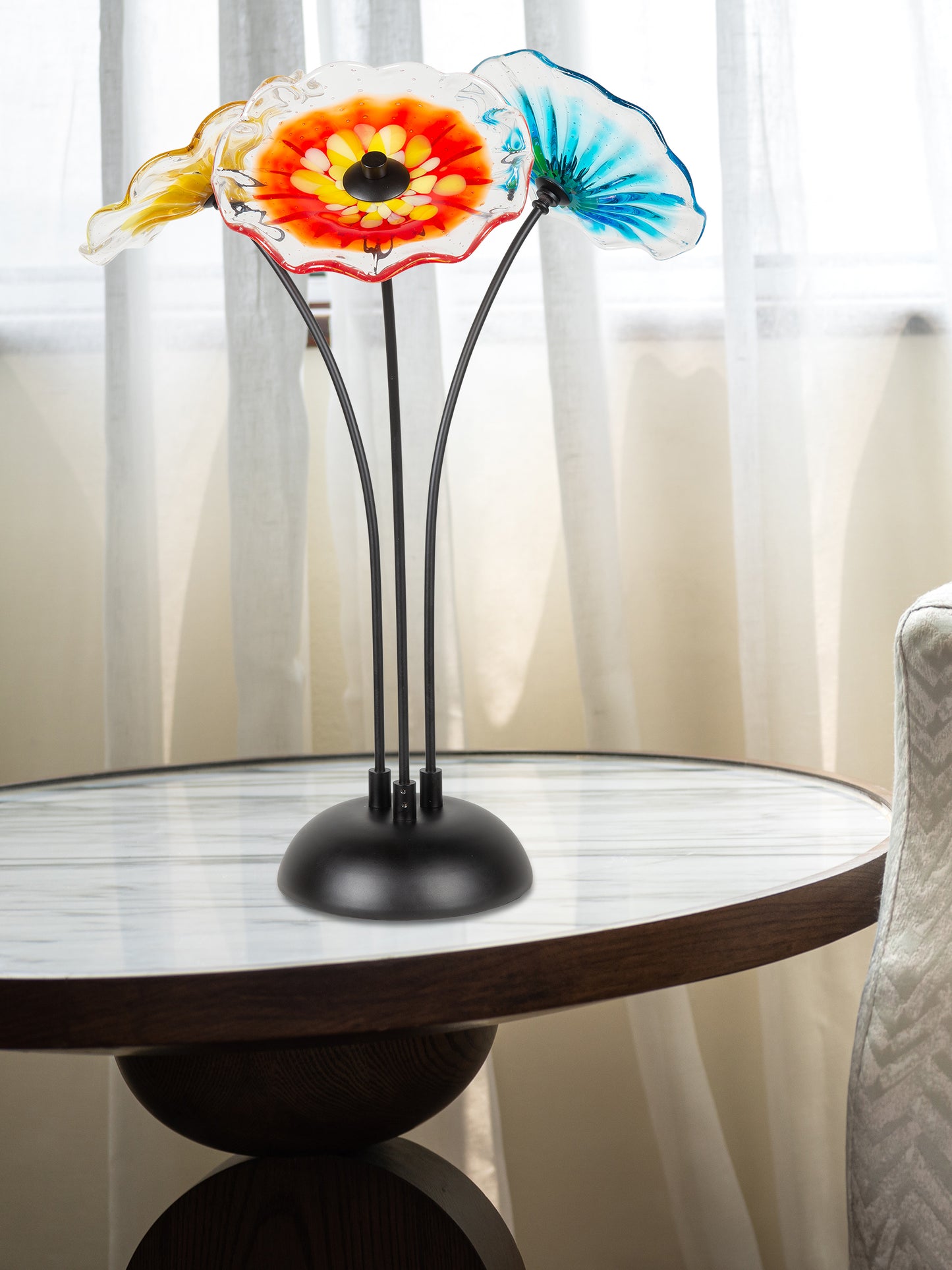 Fiore Bloom 3-Plate Hand Blown Art Glass Sculpture
