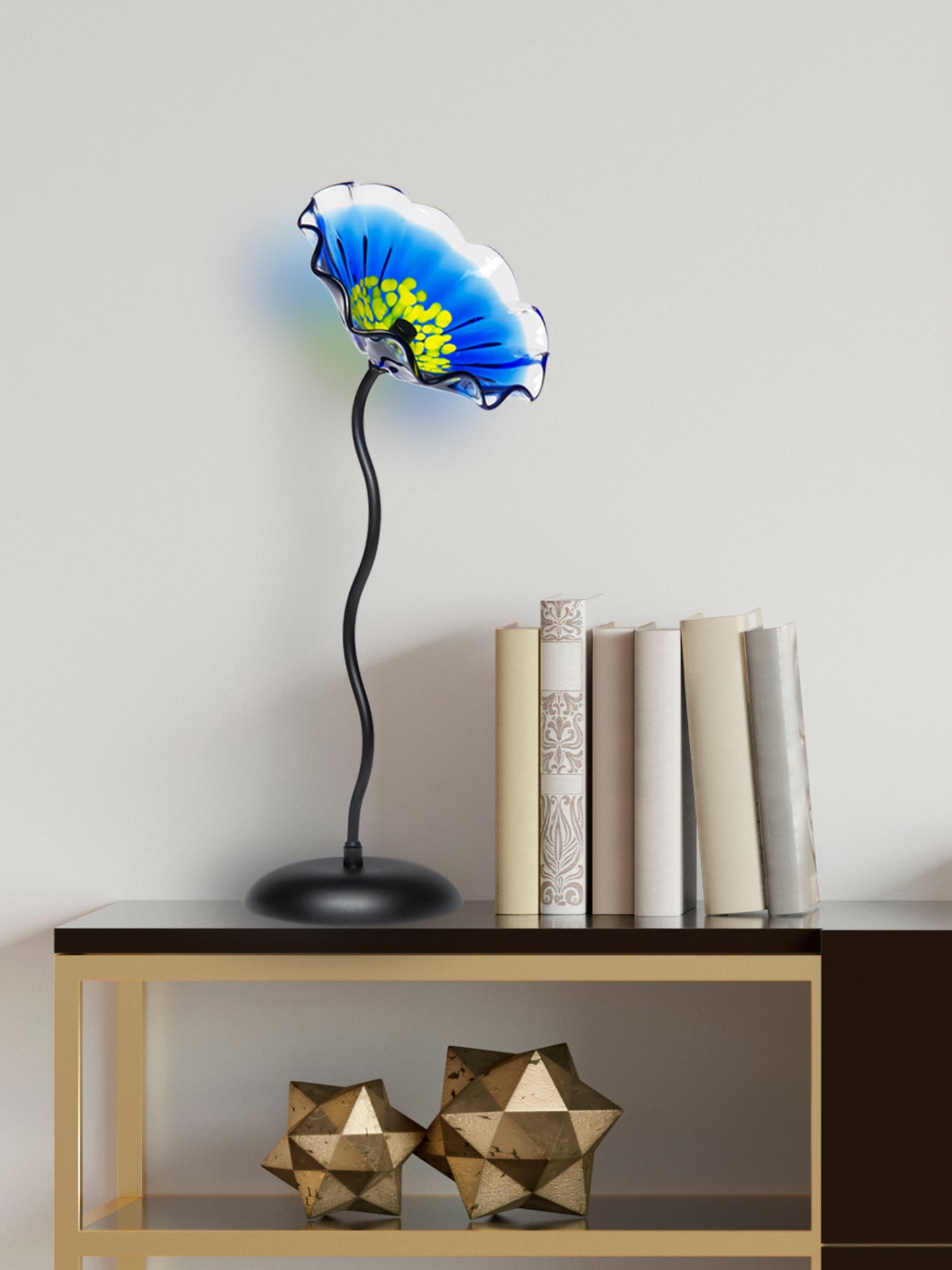 Fiore Bloom 9 Inch Blue Hand Blown Art Glass Sculpture