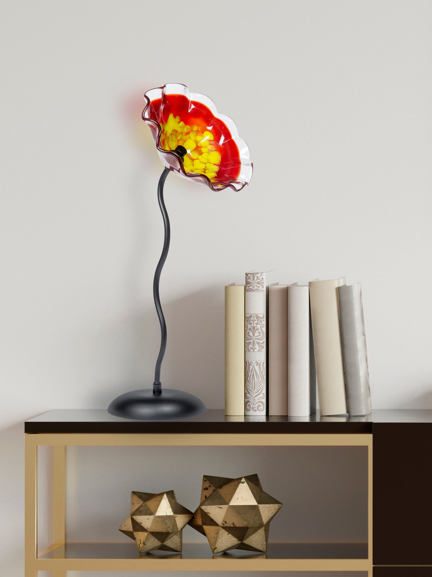 Fiore Bloom 9 Inch Red Hand Blown Art Glass Sculpture