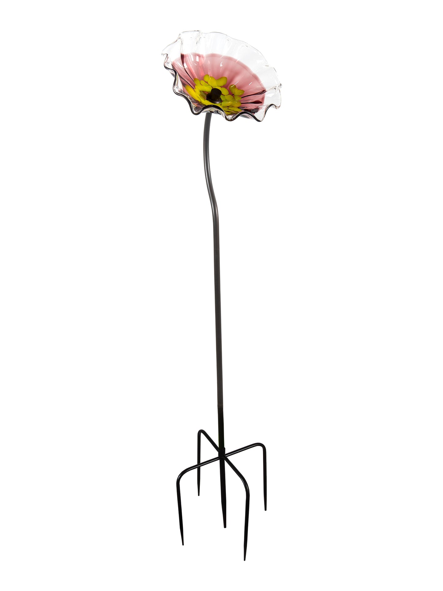Fiore Bloom 9 Inch Pink Hand Blown Art Glass Garden Stake