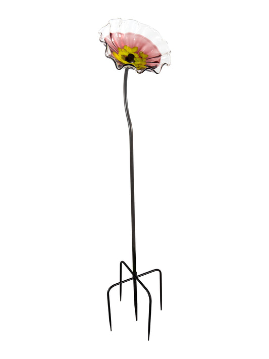 Fiore Bloom 9 Inch Pink Hand Blown Art Glass Garden Stake