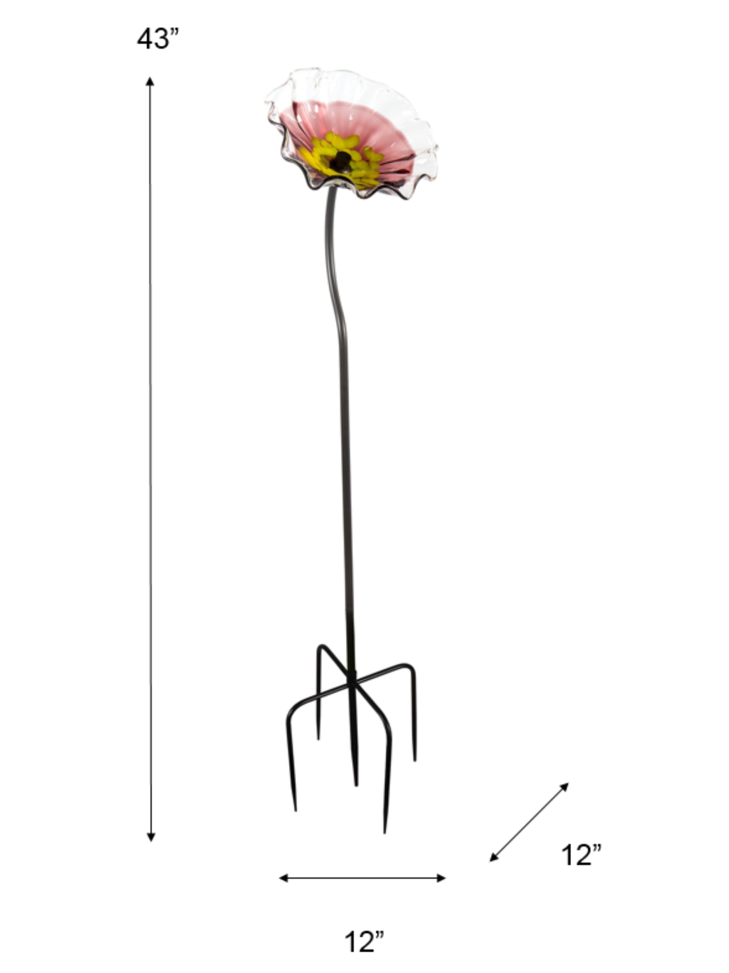 Fiore Bloom 9 Inch Pink Hand Blown Art Glass Garden Stake