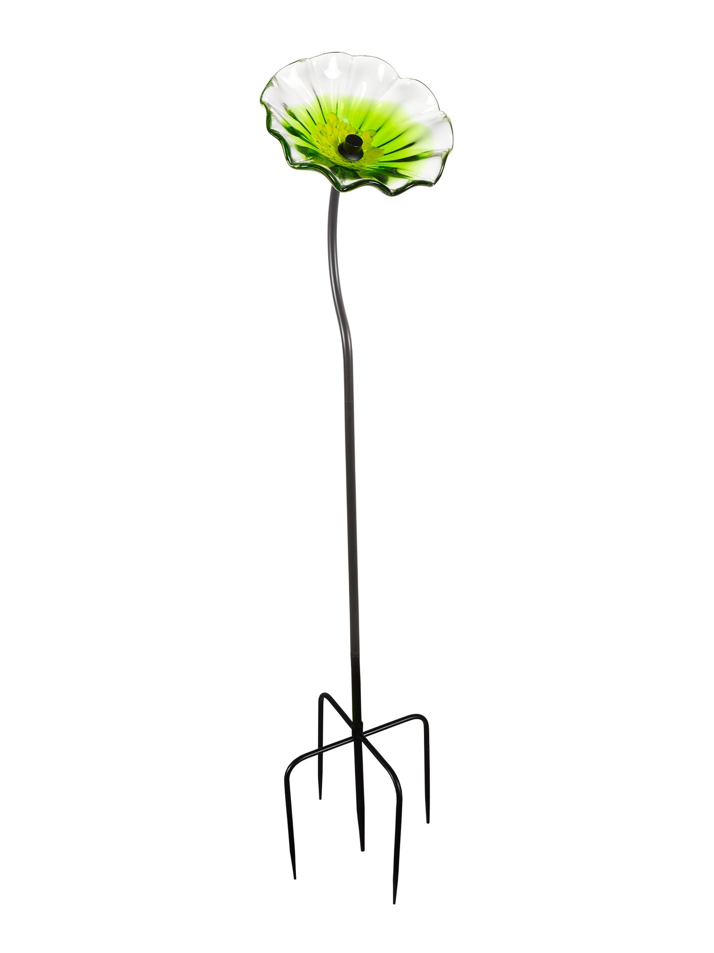 Fiore Bloom 9 Inch Green Hand Blown Art Glass Garden Stake