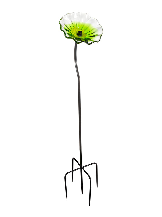 Fiore Bloom 9 Inch Green Hand Blown Art Glass Garden Stake