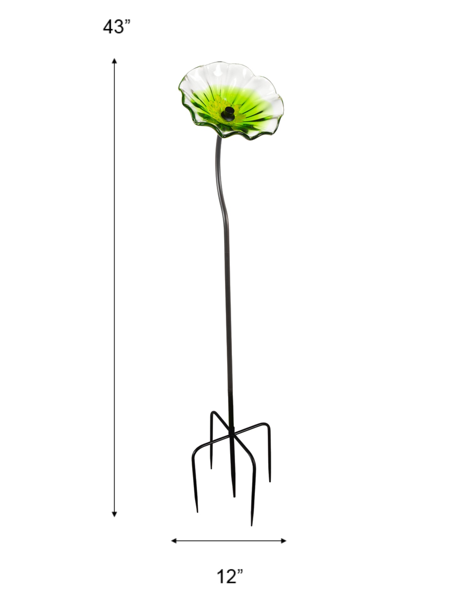 Fiore Bloom 9 Inch Green Hand Blown Art Glass Garden Stake