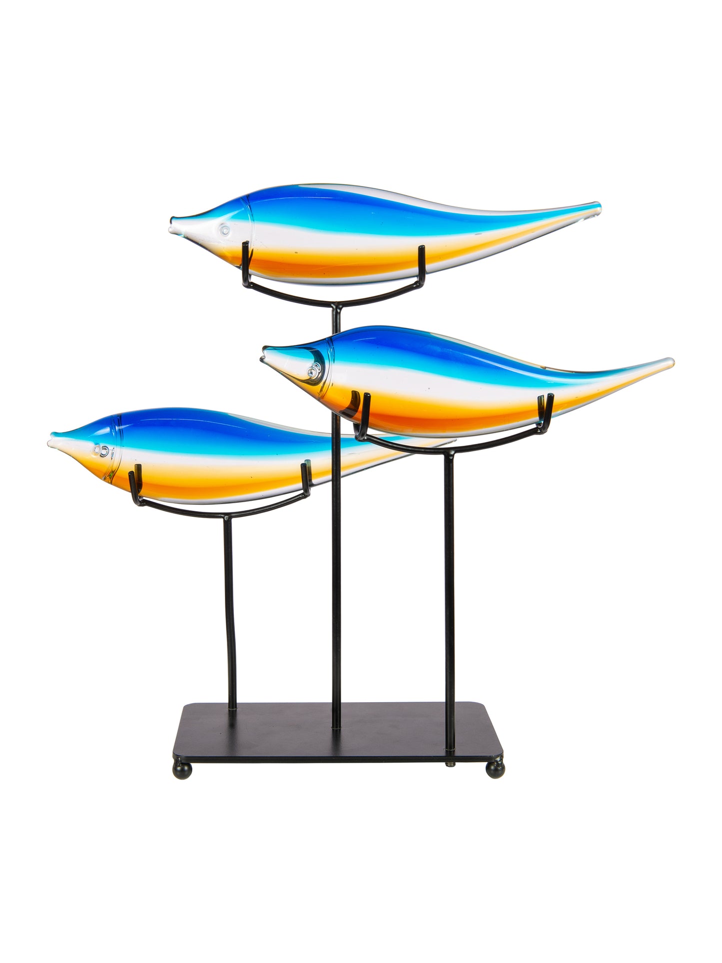 3 Garfish Handcrafted Art Glass Sculpture with Stand