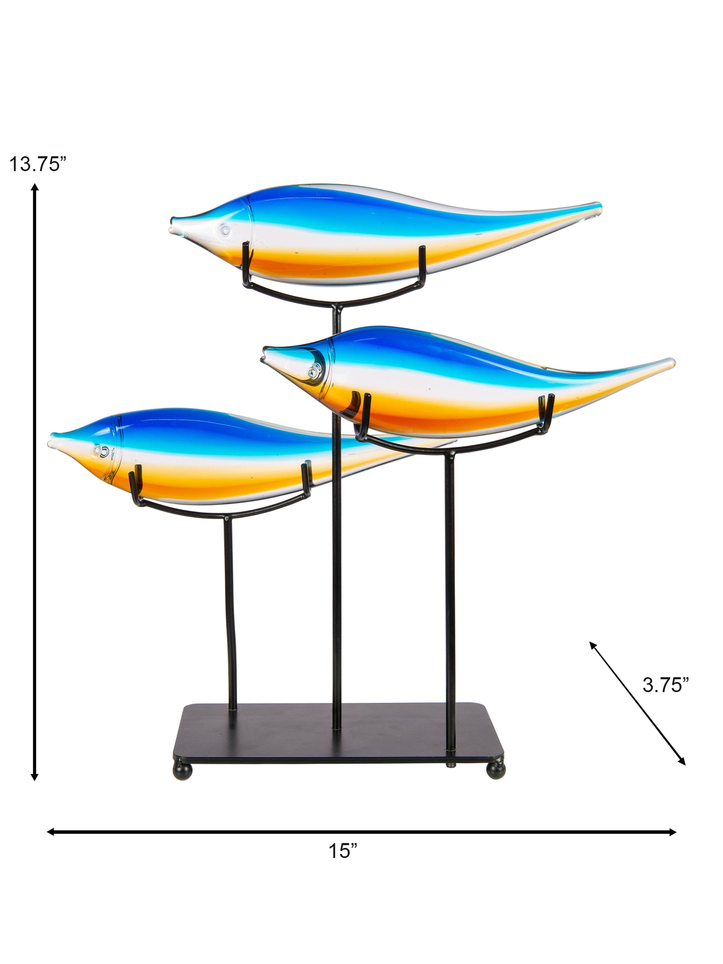 3 Garfish Handcrafted Art Glass Sculpture with Stand