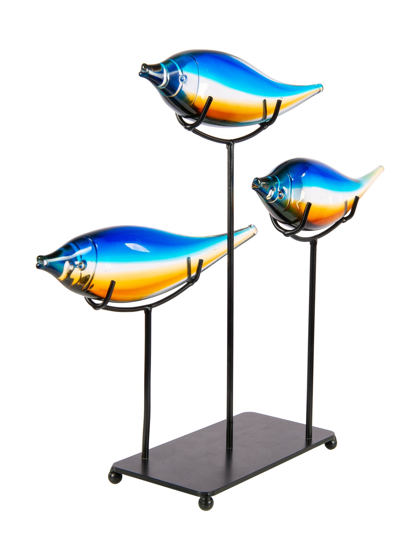 3 Garfish Handcrafted Art Glass Sculpture with Stand