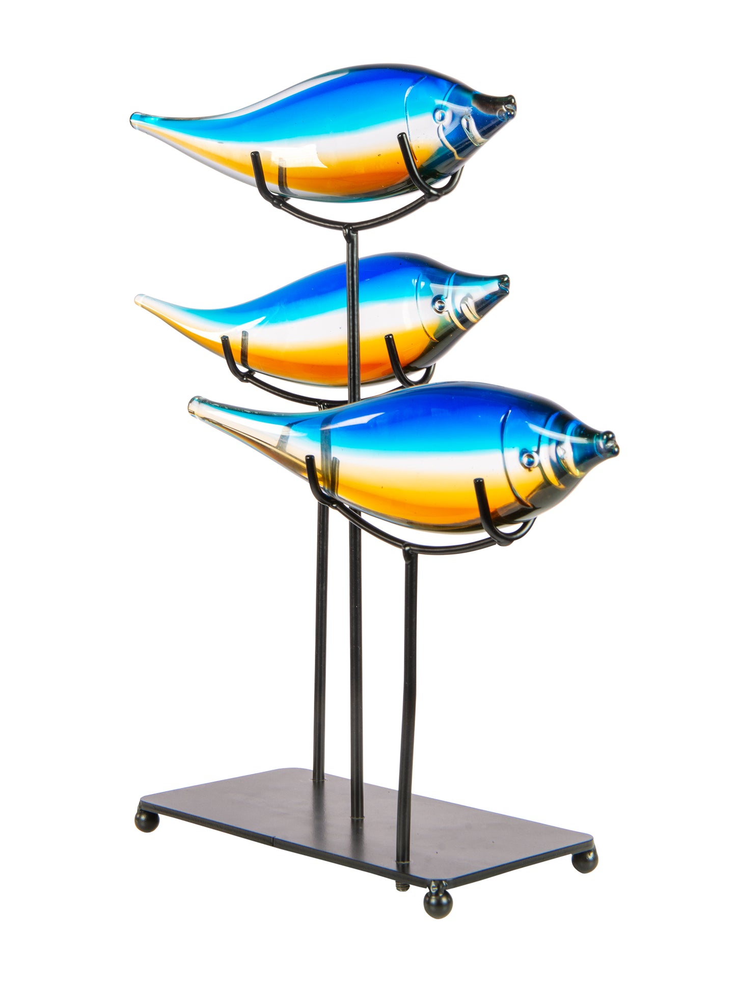 3 Garfish Handcrafted Art Glass Sculpture with Stand