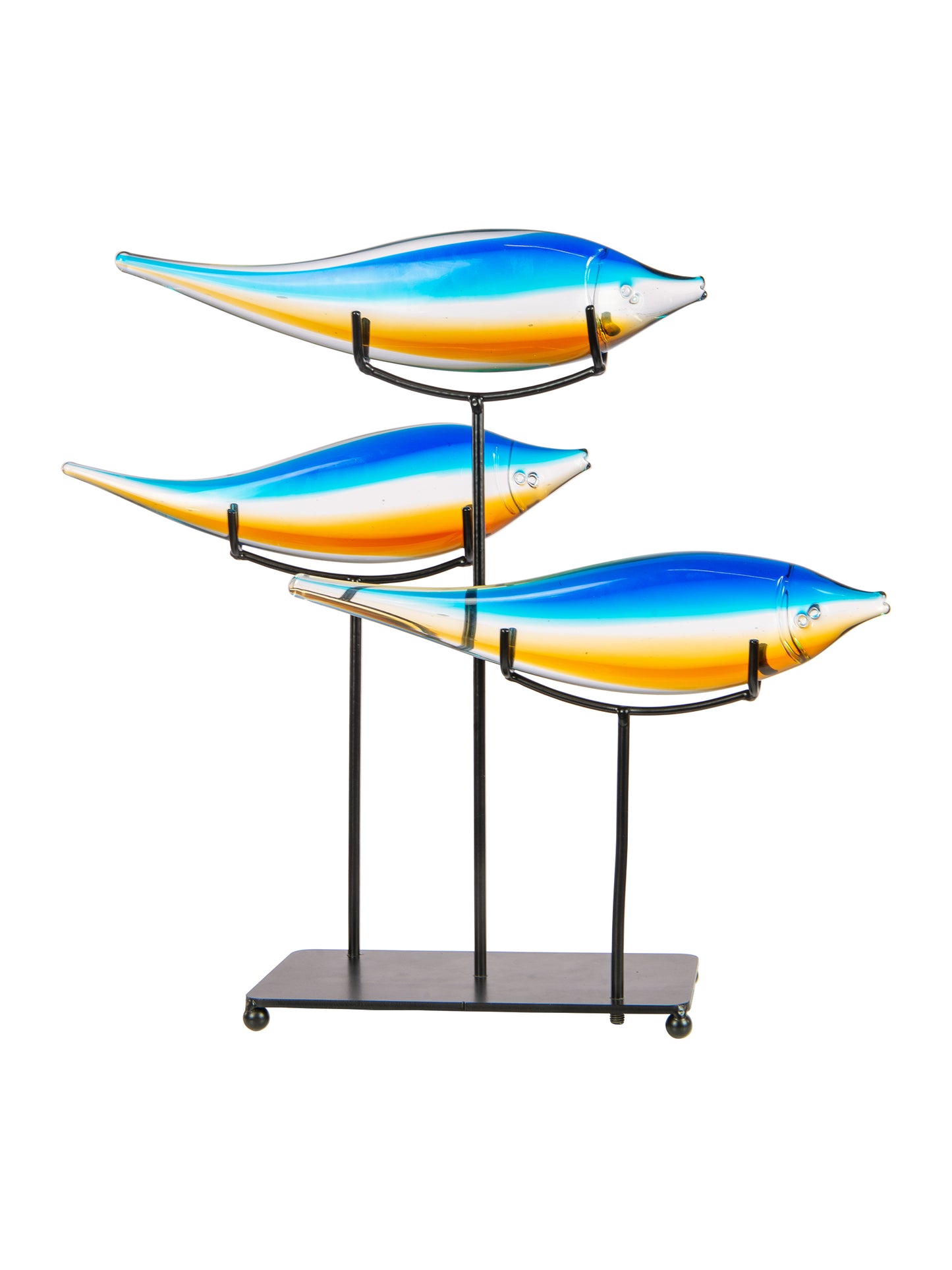 3 Garfish Handcrafted Art Glass Sculpture with Stand