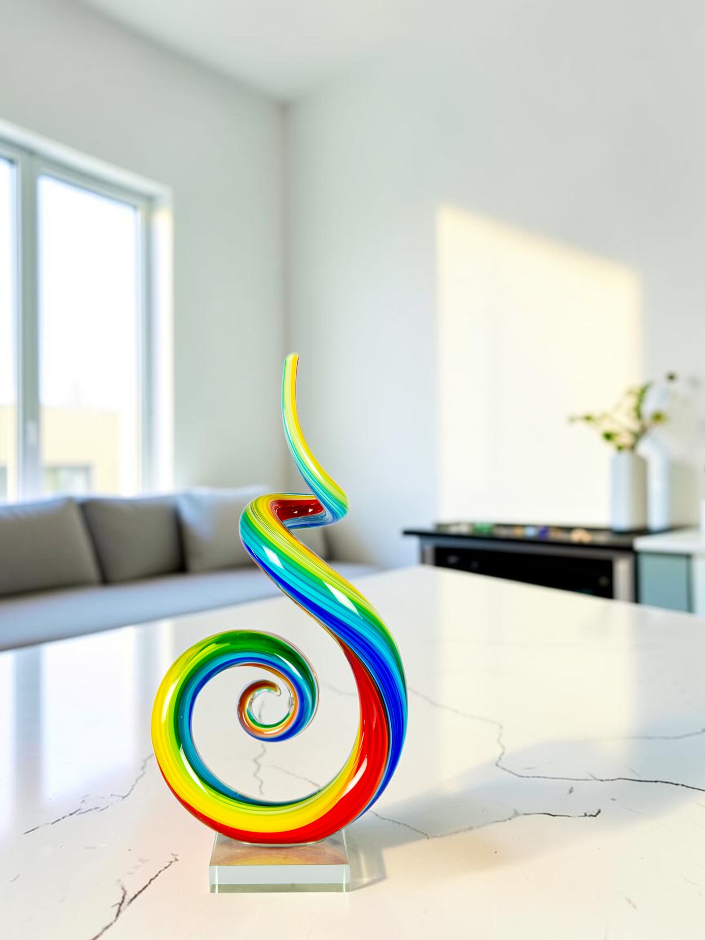 Rainbow Spiral Handcrafted Art Glass Sculpture
